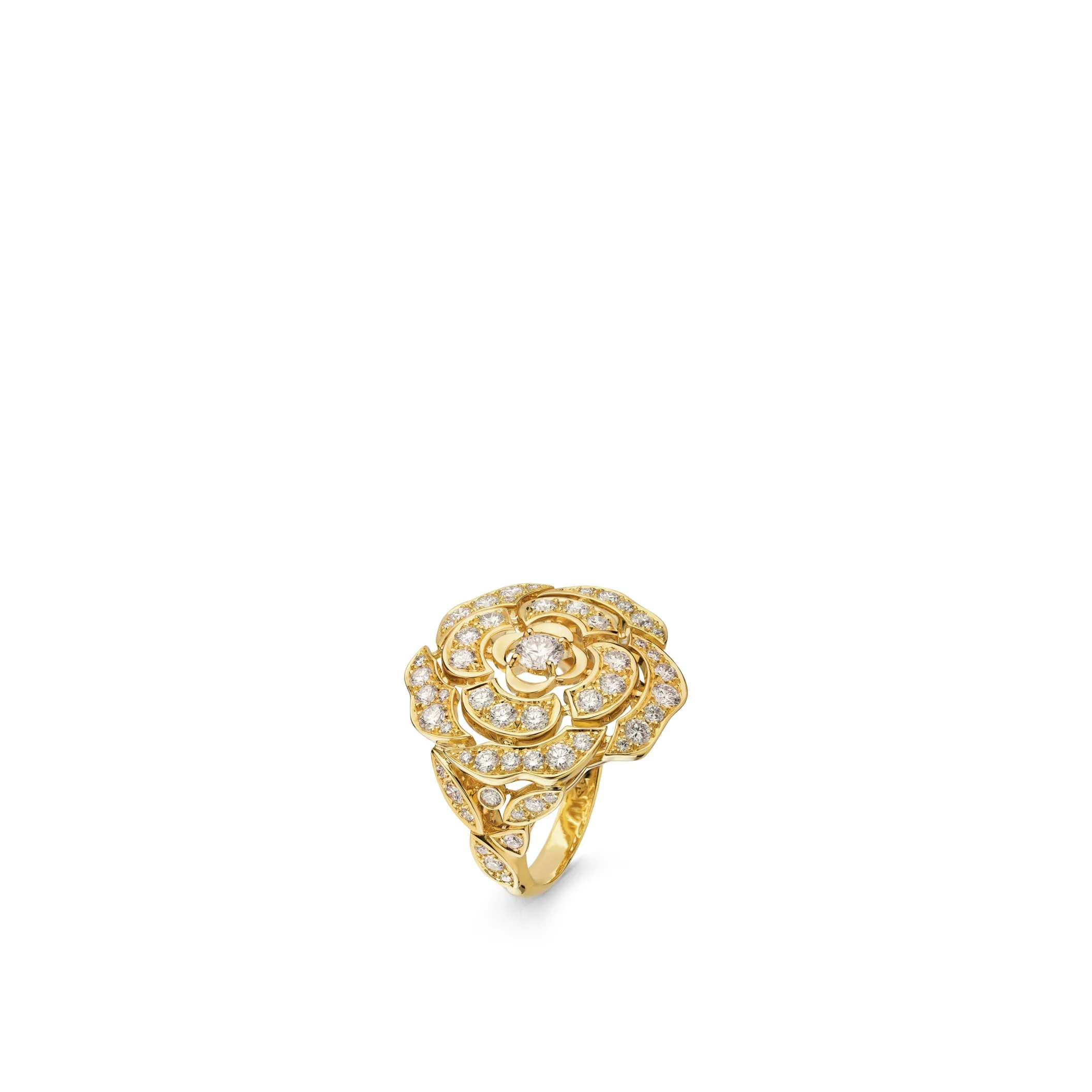 Bouton de Camelia chanel dupes ring 18K yellow gold diamonds
