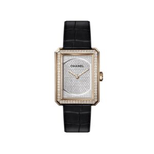 Chanel Watch BOY FRIEND Watch Medium version BEIGE GOLD and diamonds alligator pattern calfskin strap