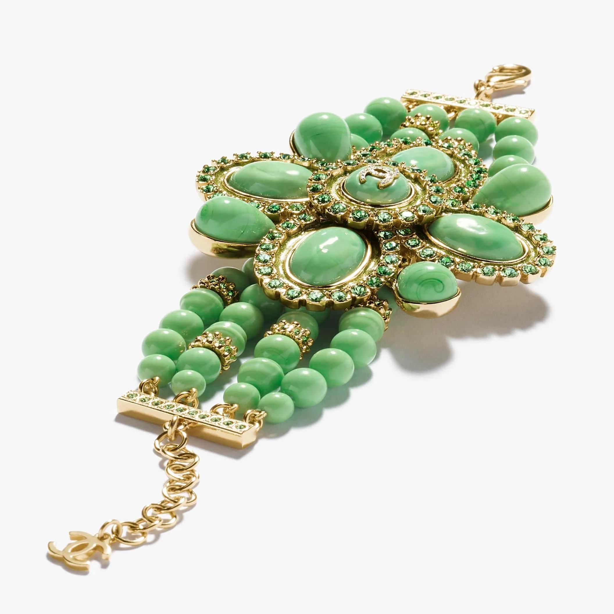 Gold Green & Crystal chanel replica bracelet