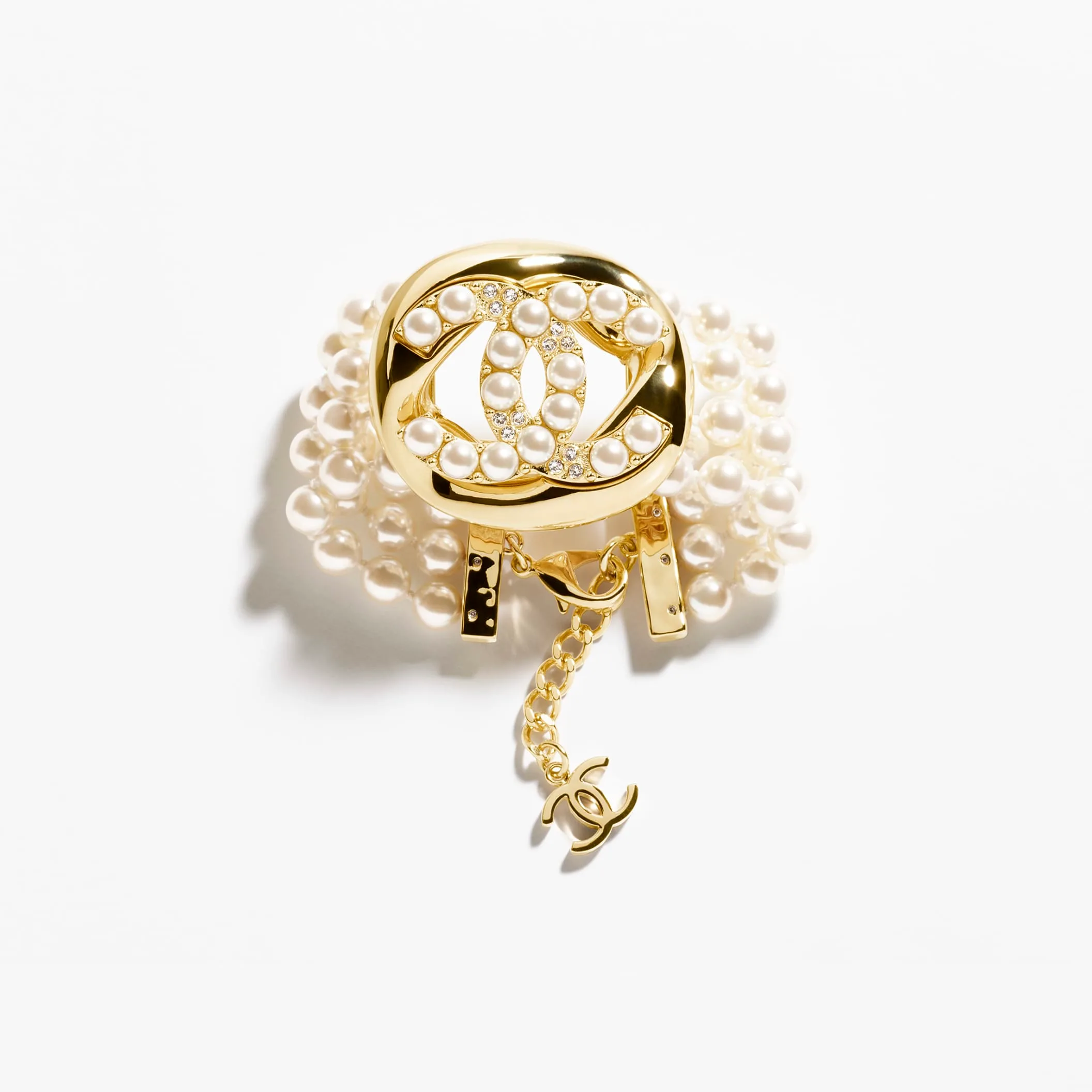Gold Pearly White & Crystal chanel replica bracelet