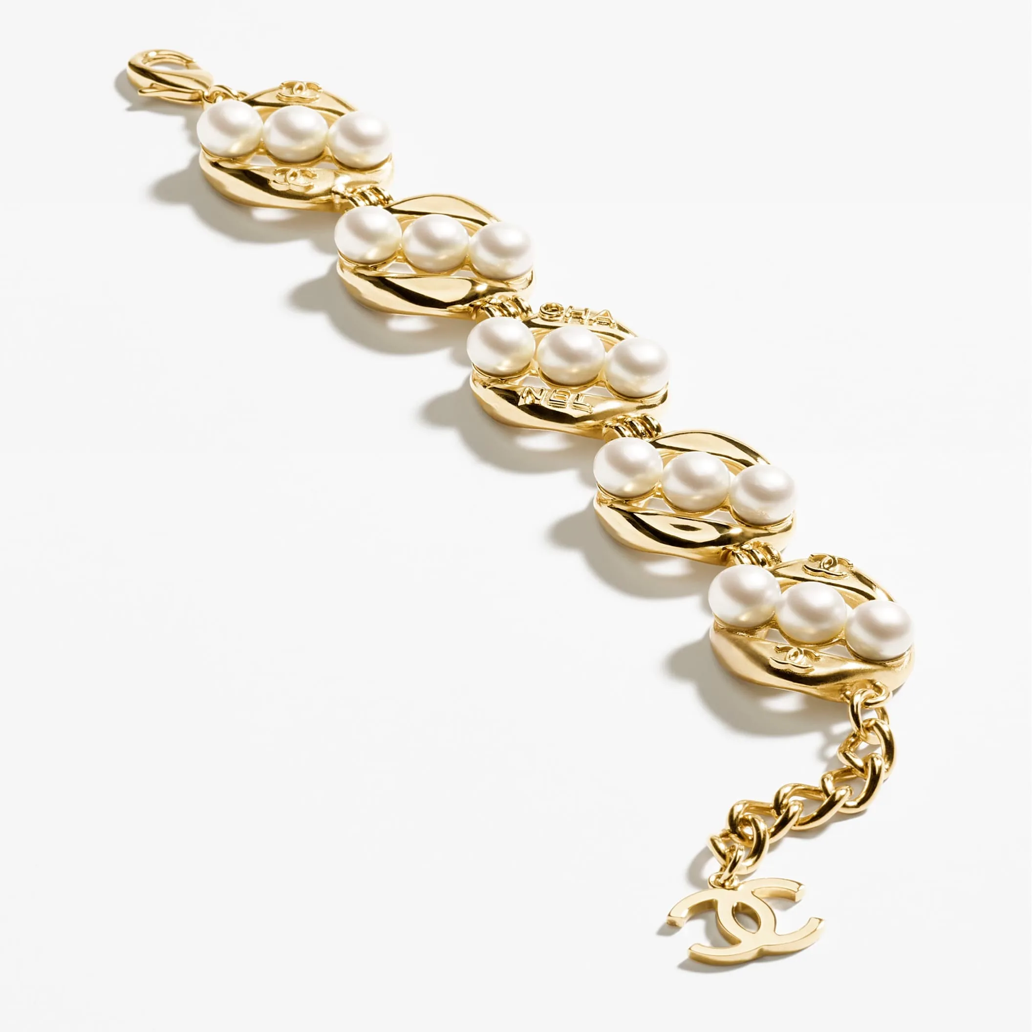 Gold & Pearly White chanel replica bracelet