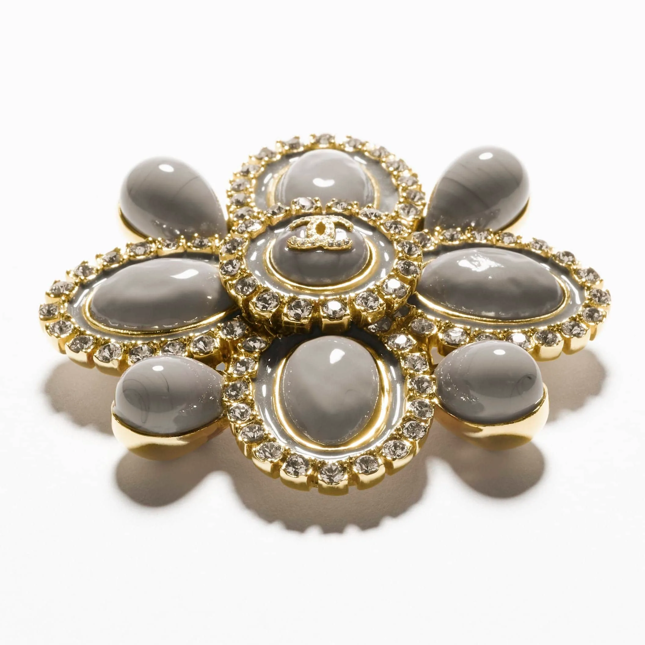 Gold Gray & Crystal chanel replica brooch