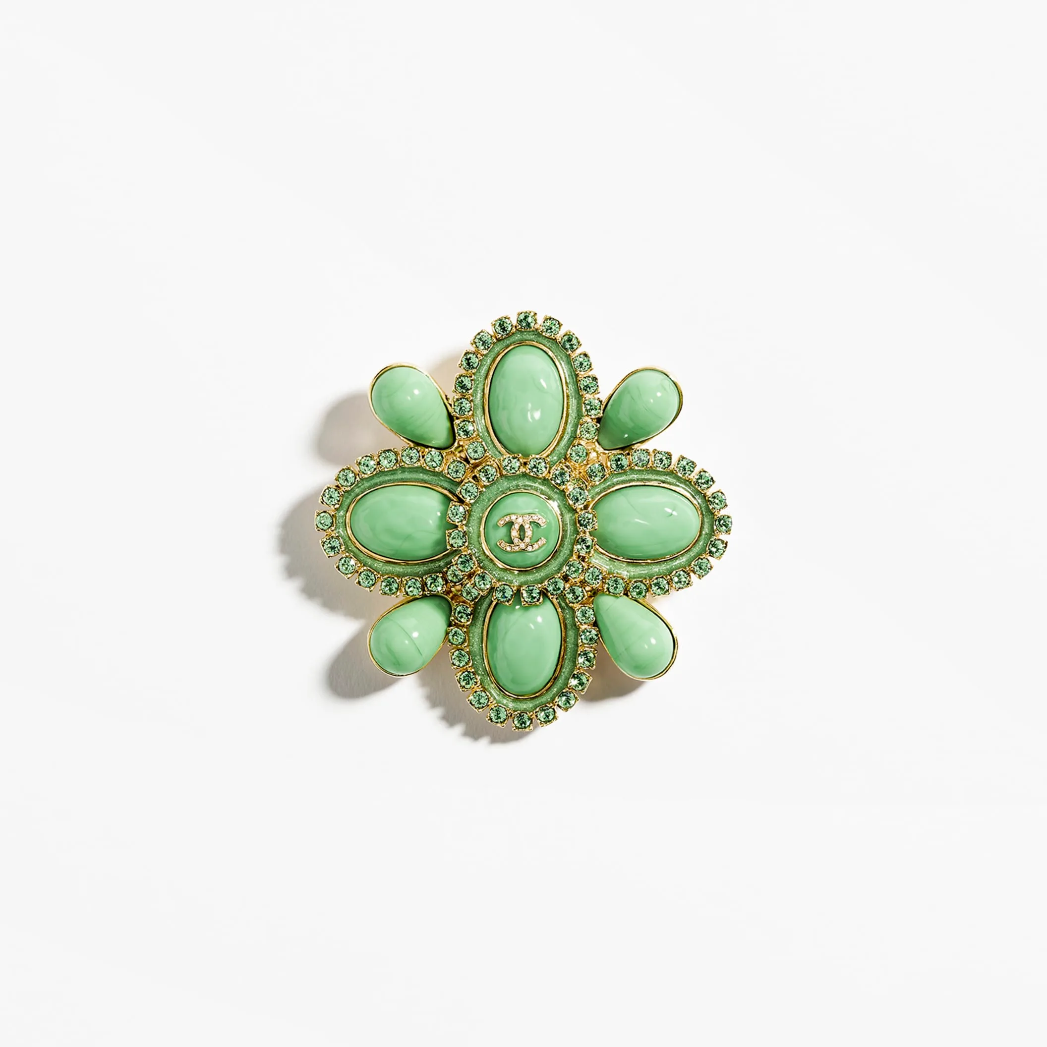Gold Green & Crystal chanel replica brooch