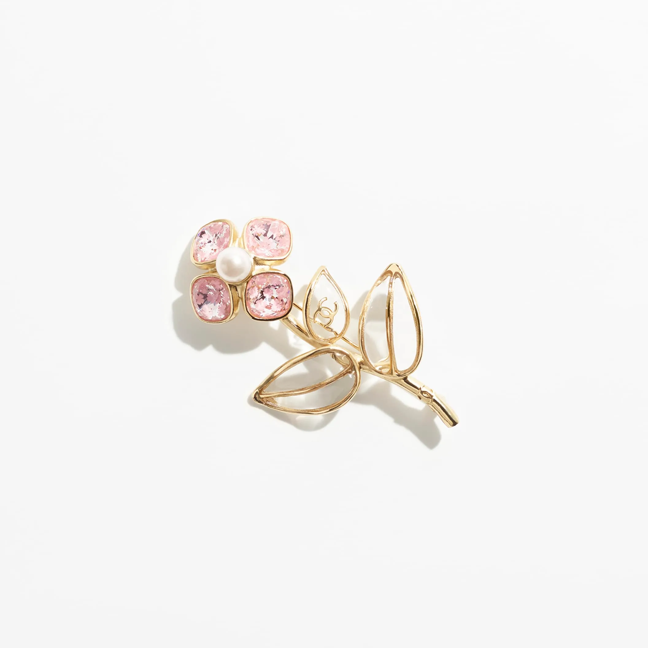Gold Pearly White Pink & Transparent chanel replica brooch