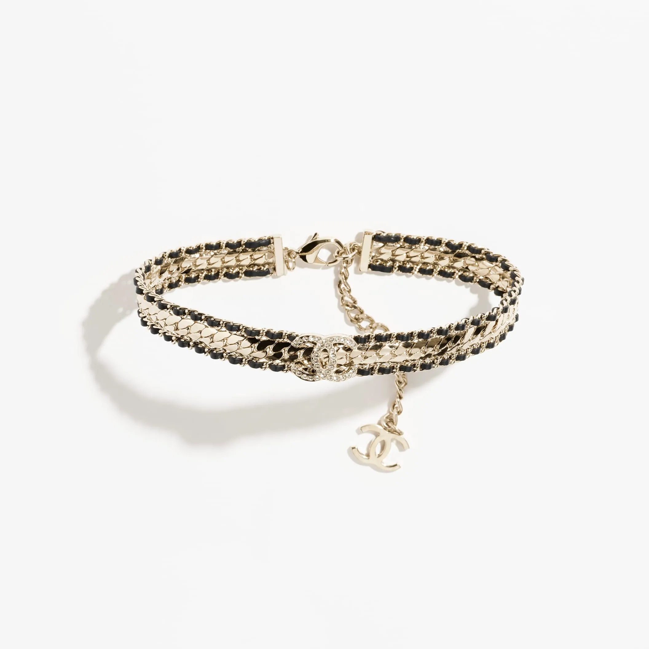 Gold Black & Crystal choker fake chanel necklace
