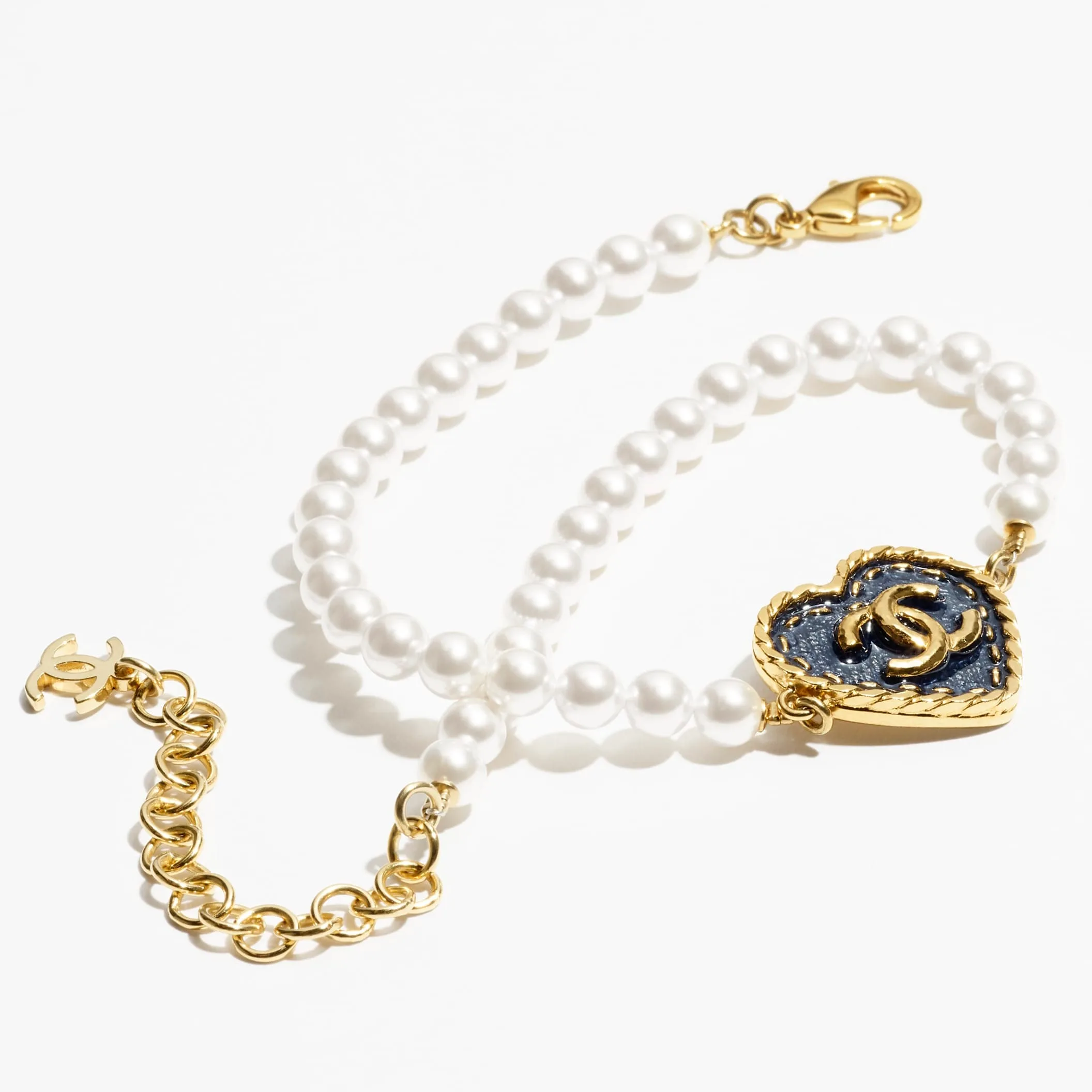 Gold Blue & Pearly White choker fake chanel necklace