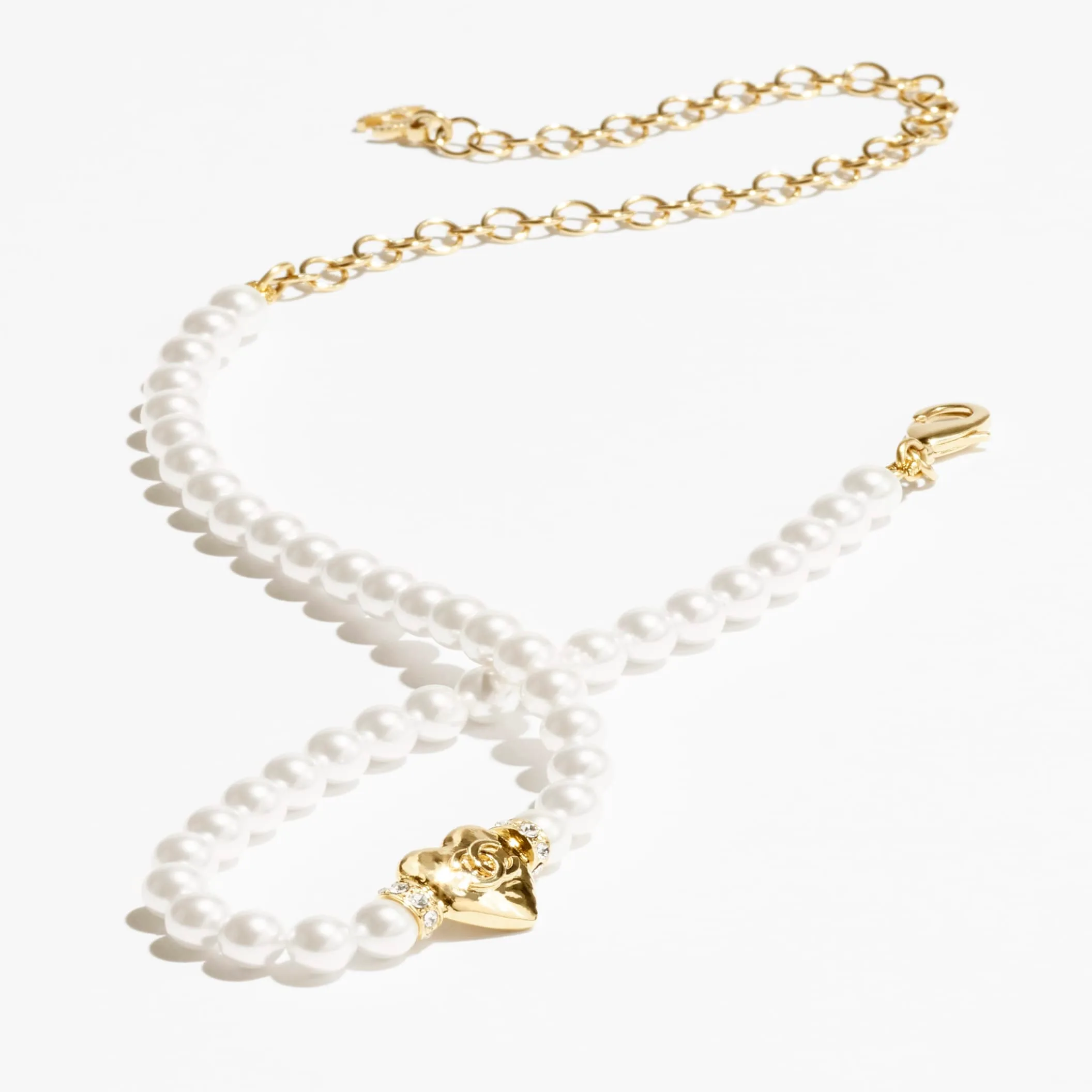 Gold Pearly White & Crystal choker fake chanel necklace