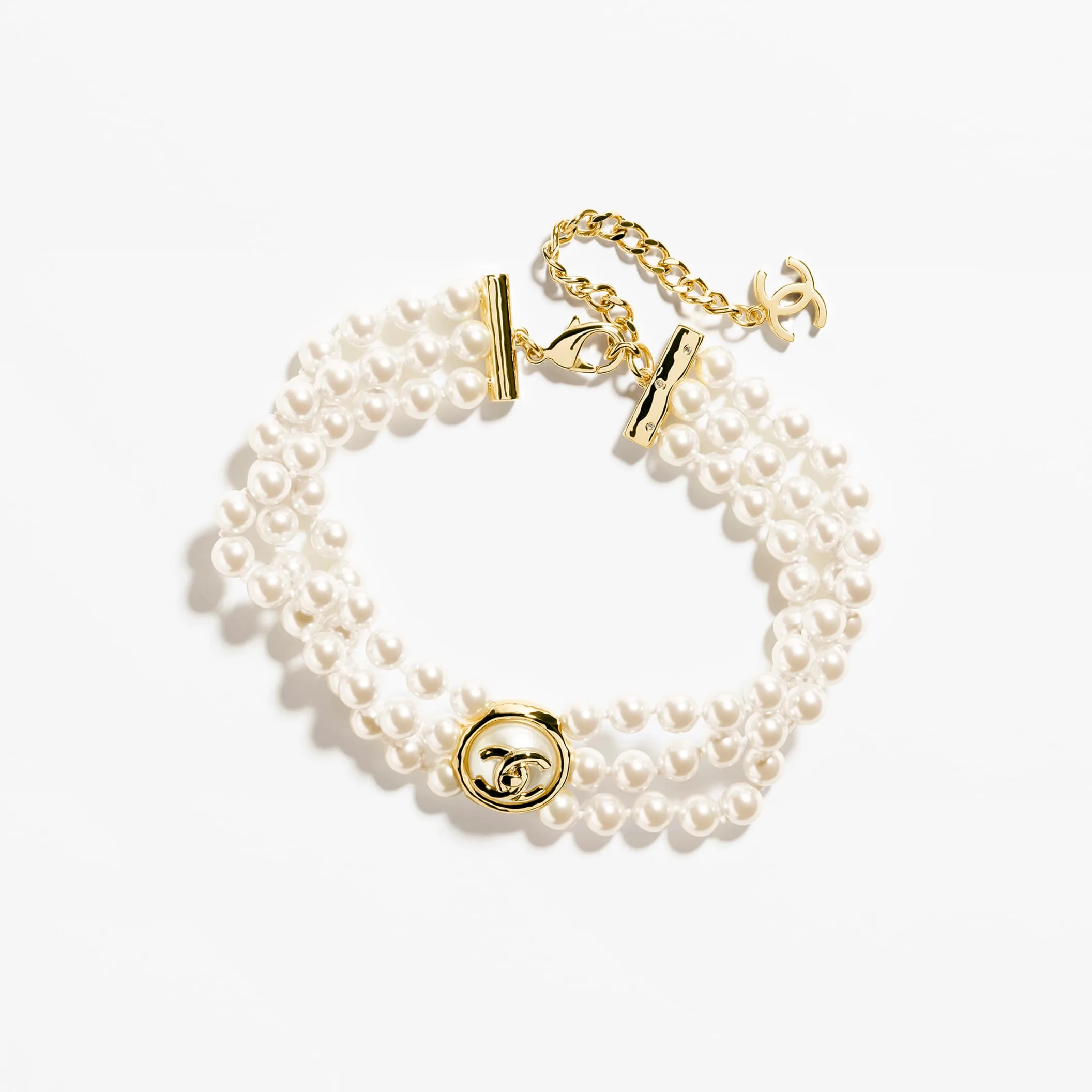 Gold & Pearly White choker fake chanel necklace