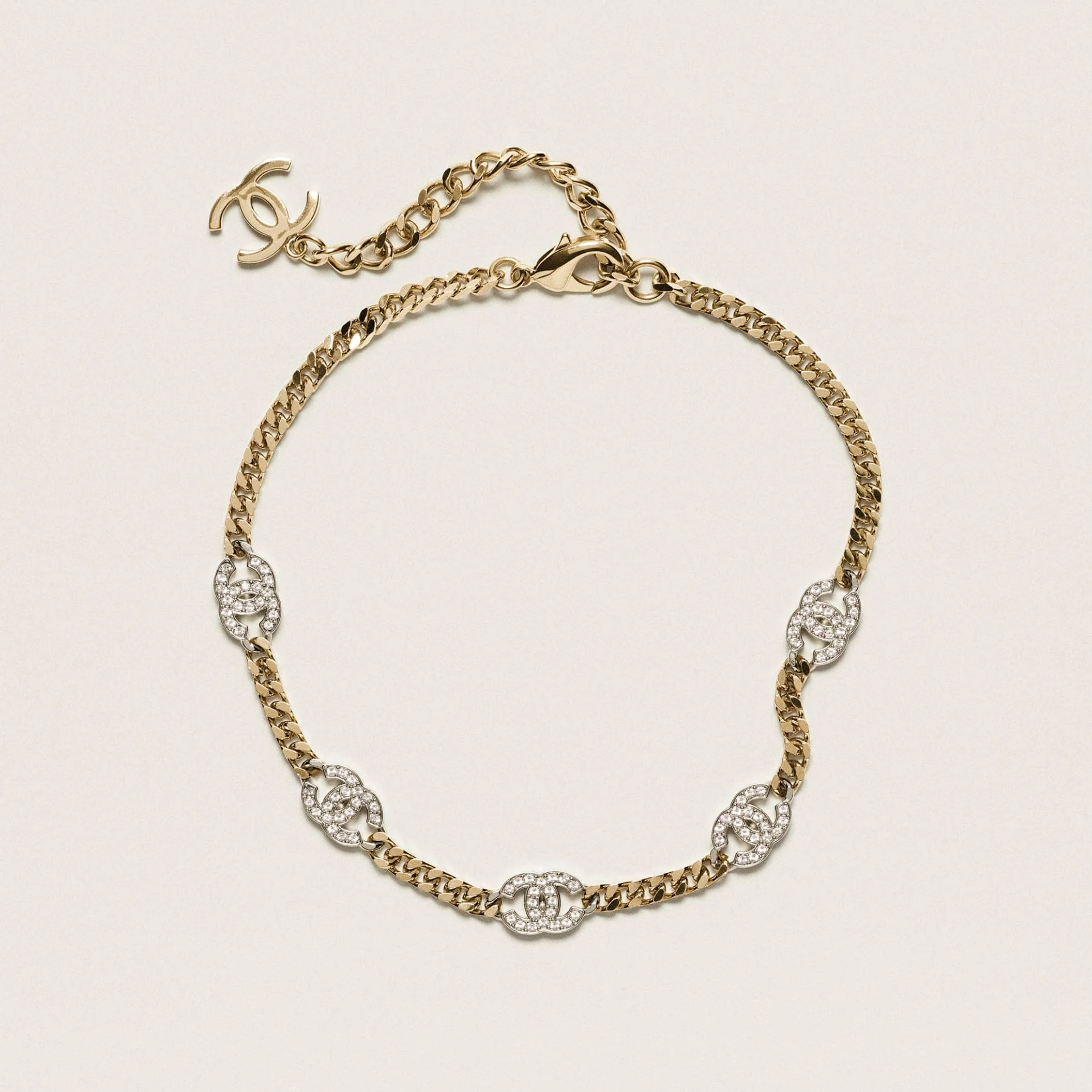 Gold Silver & Crystal choker fake chanel necklace