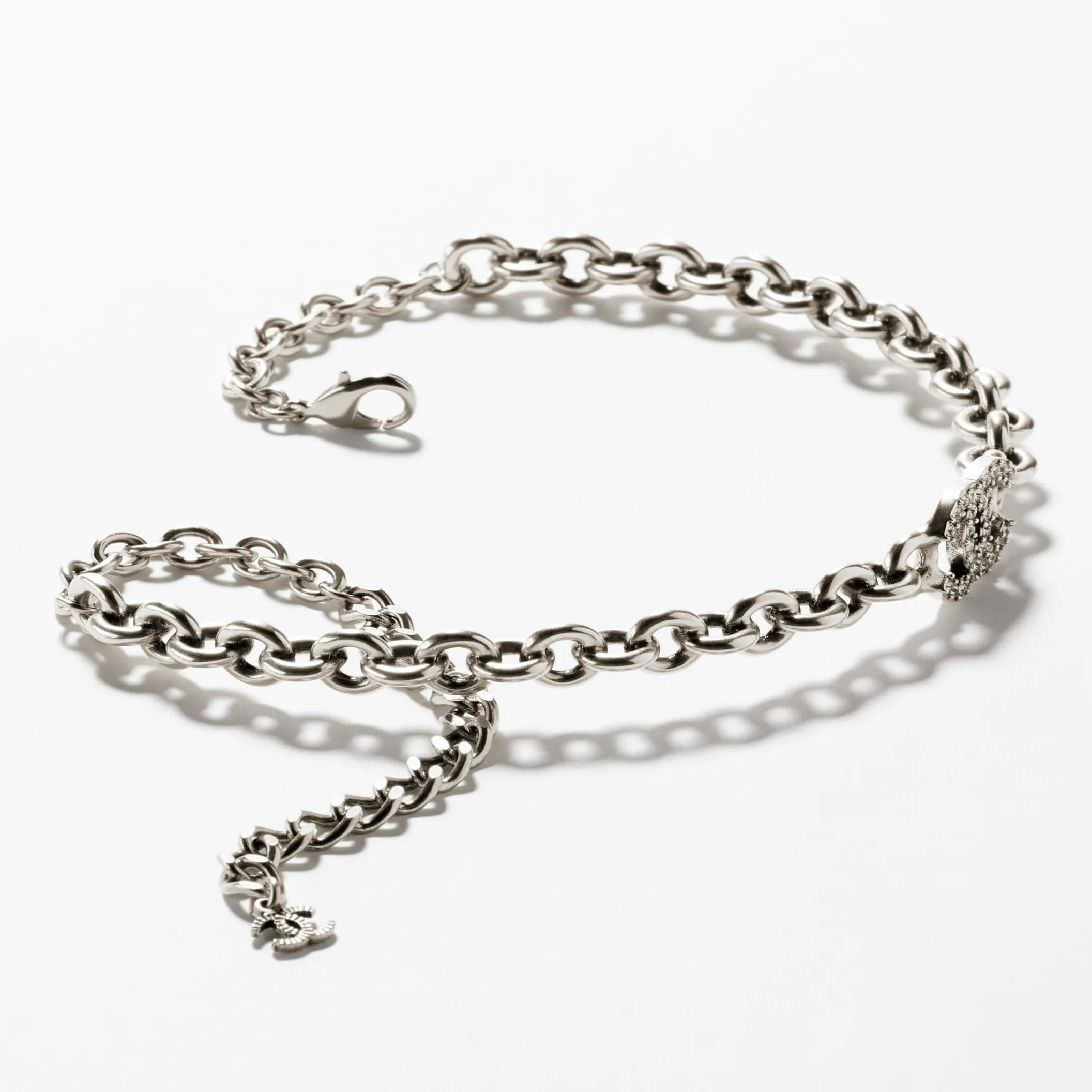 Silver & Crystal choker fake chanel necklace