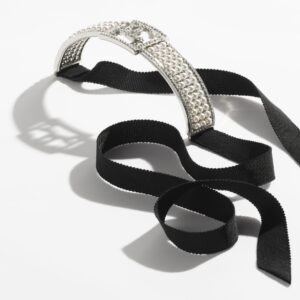 Silver Crystal Pearly White & Black choker Chanel necklace