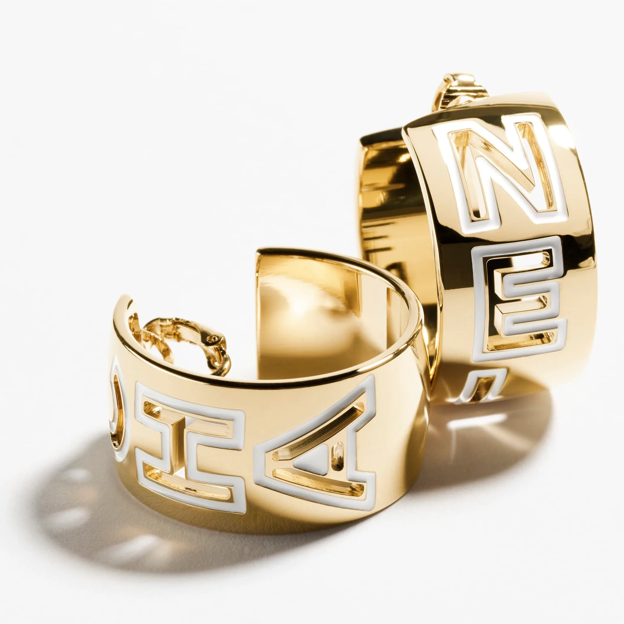 Gold & White clip-on hoop Fake chanel earrings