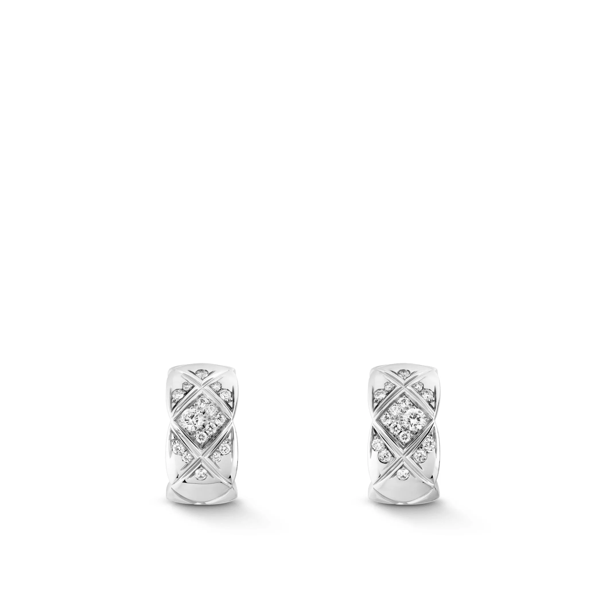 Coco Crush Fake chanel earrings Quilted motif 18K white gold diamonds