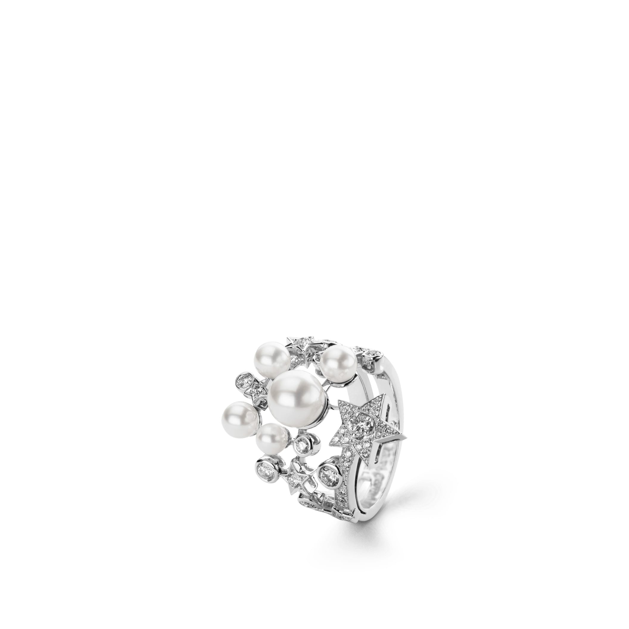 Comete Perlee chanel dupes ring 18K white gold diamonds cultured pearls