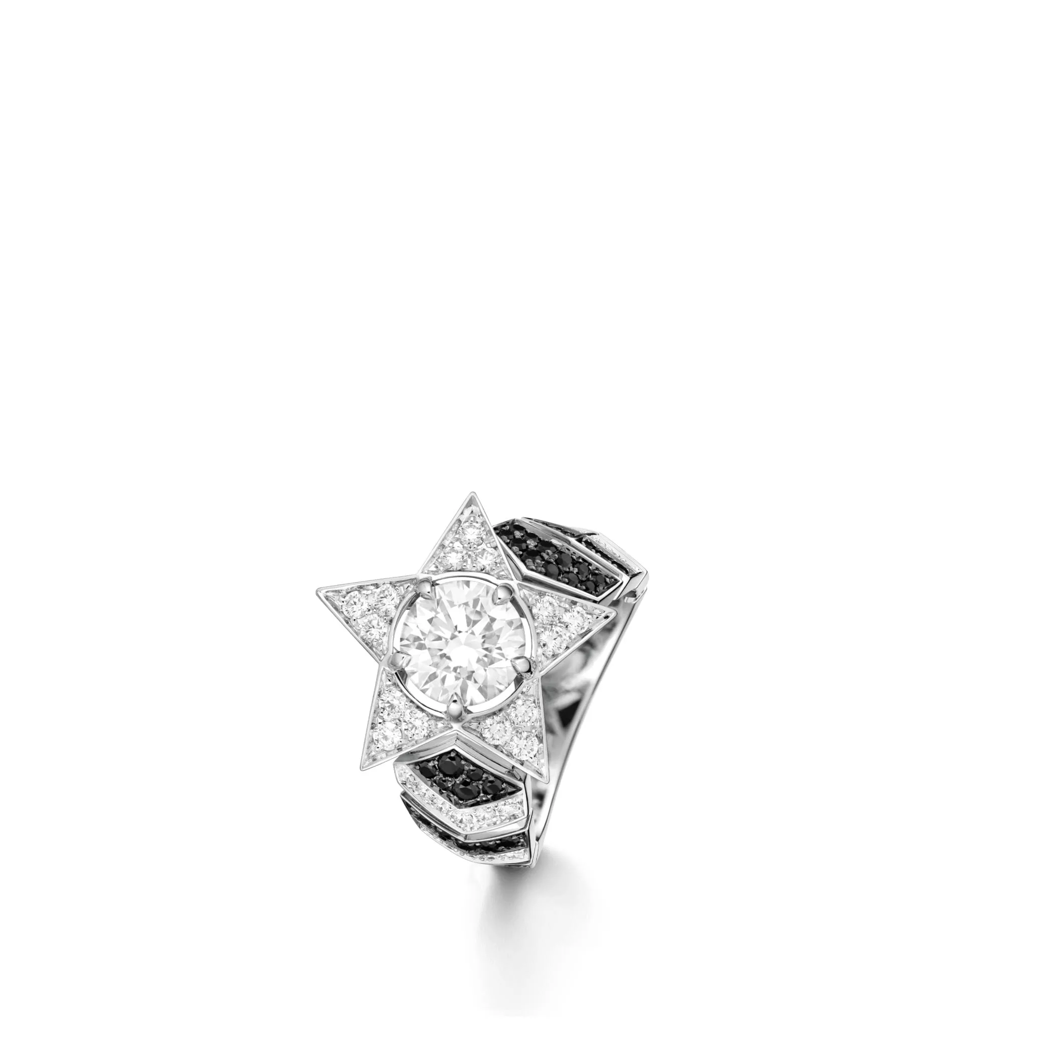 Comete Spinel chanel dupes ring 18K white gold diamonds black spinels