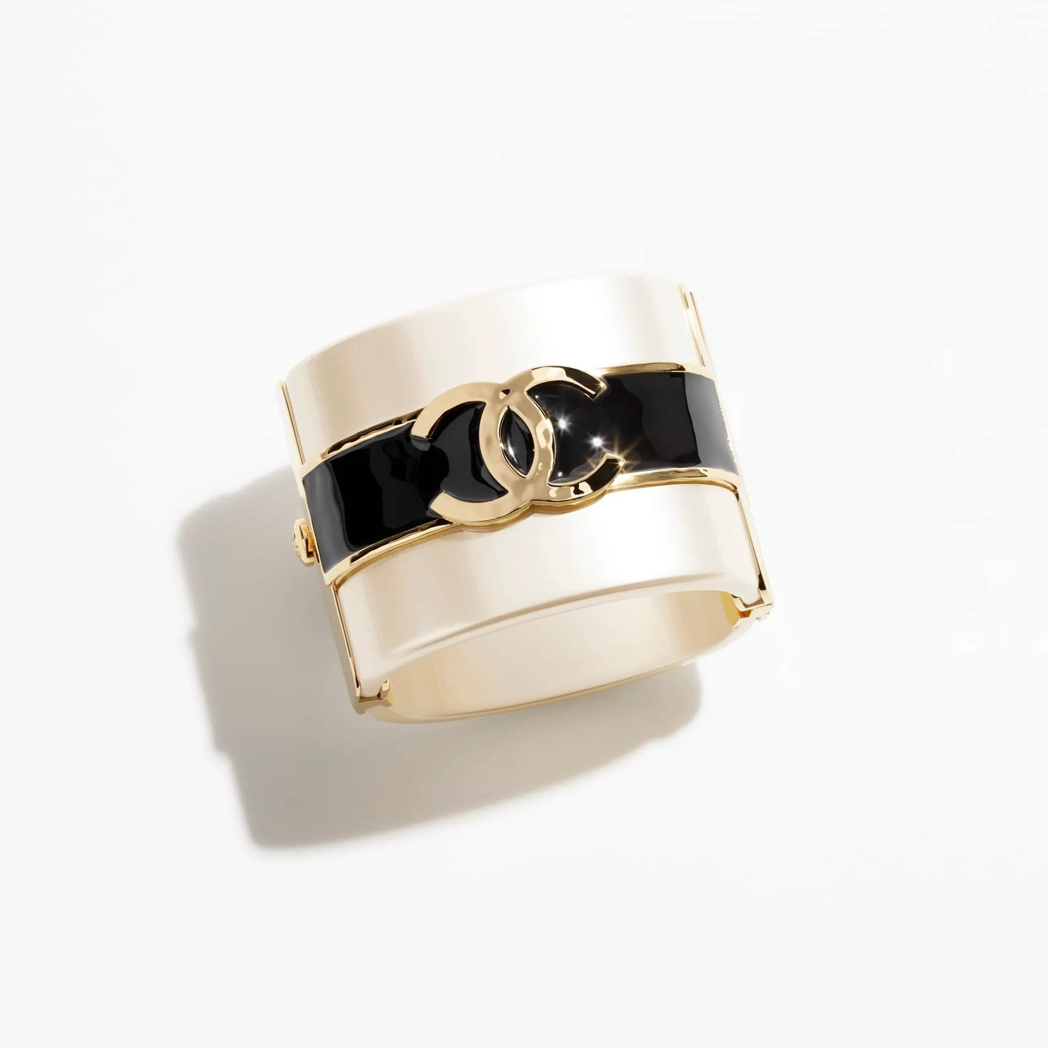 Gold Pearly White & Fake chanel earrings Black cuff