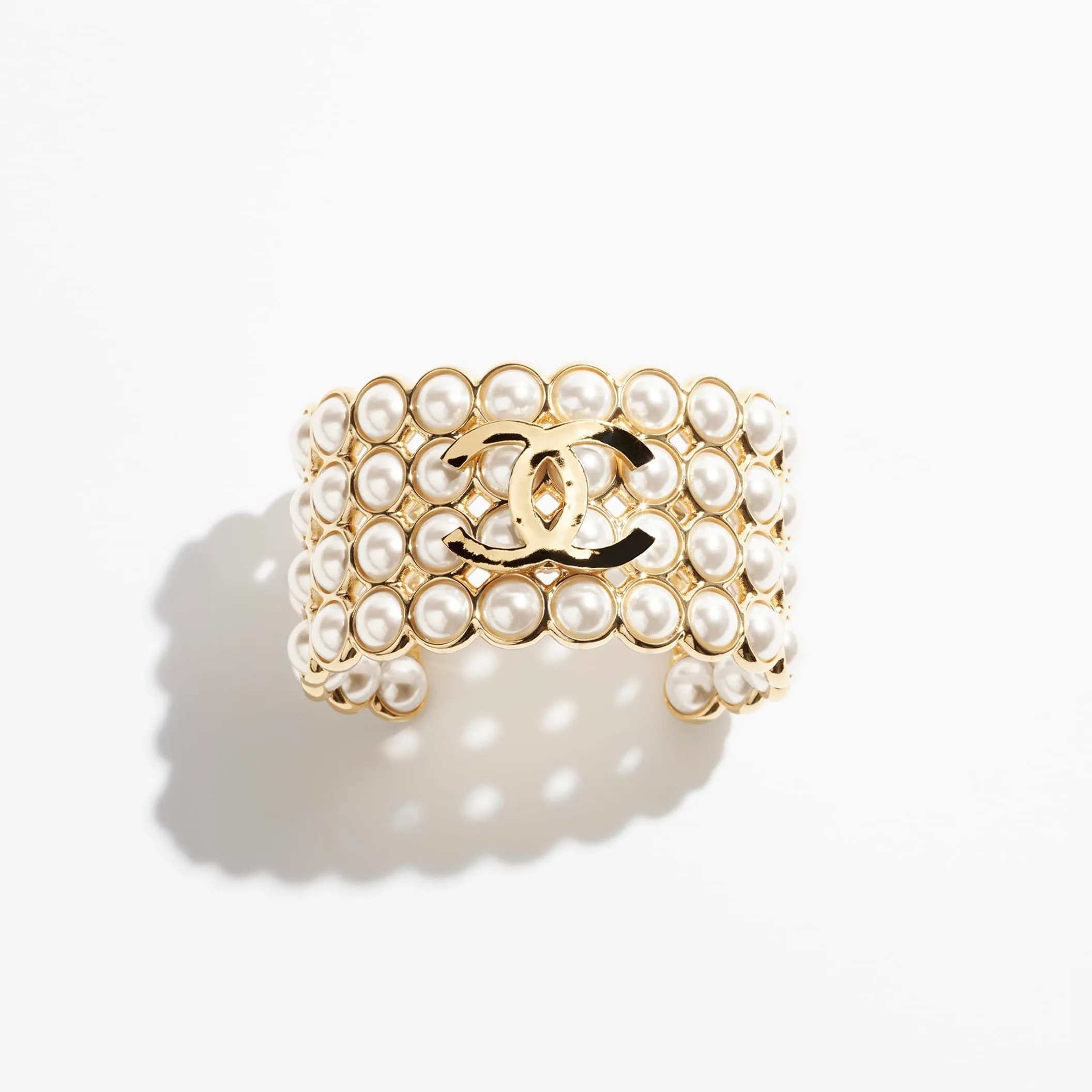 Gold & Pearly Fake chanel earrings White cuff