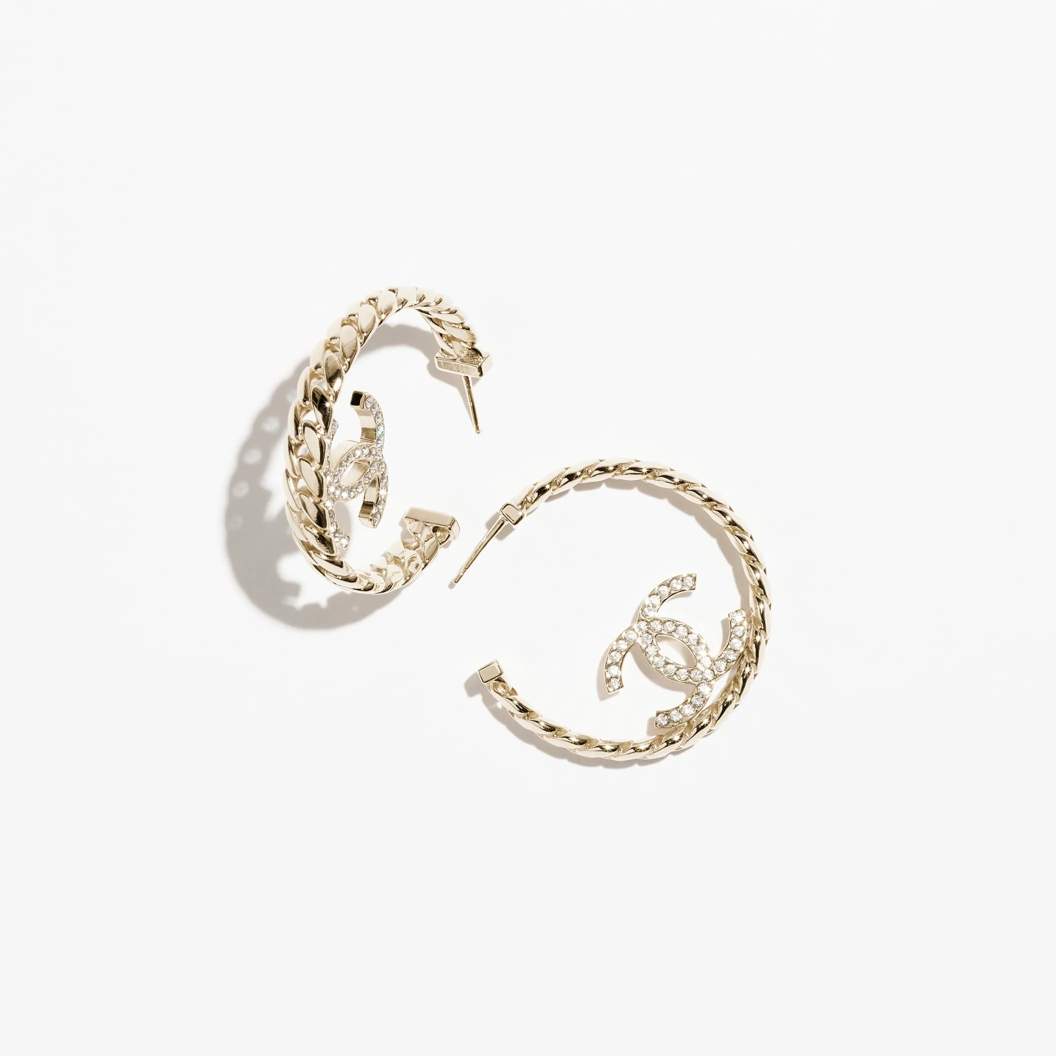 Gold & Crystal hoop Fake chanel earrings