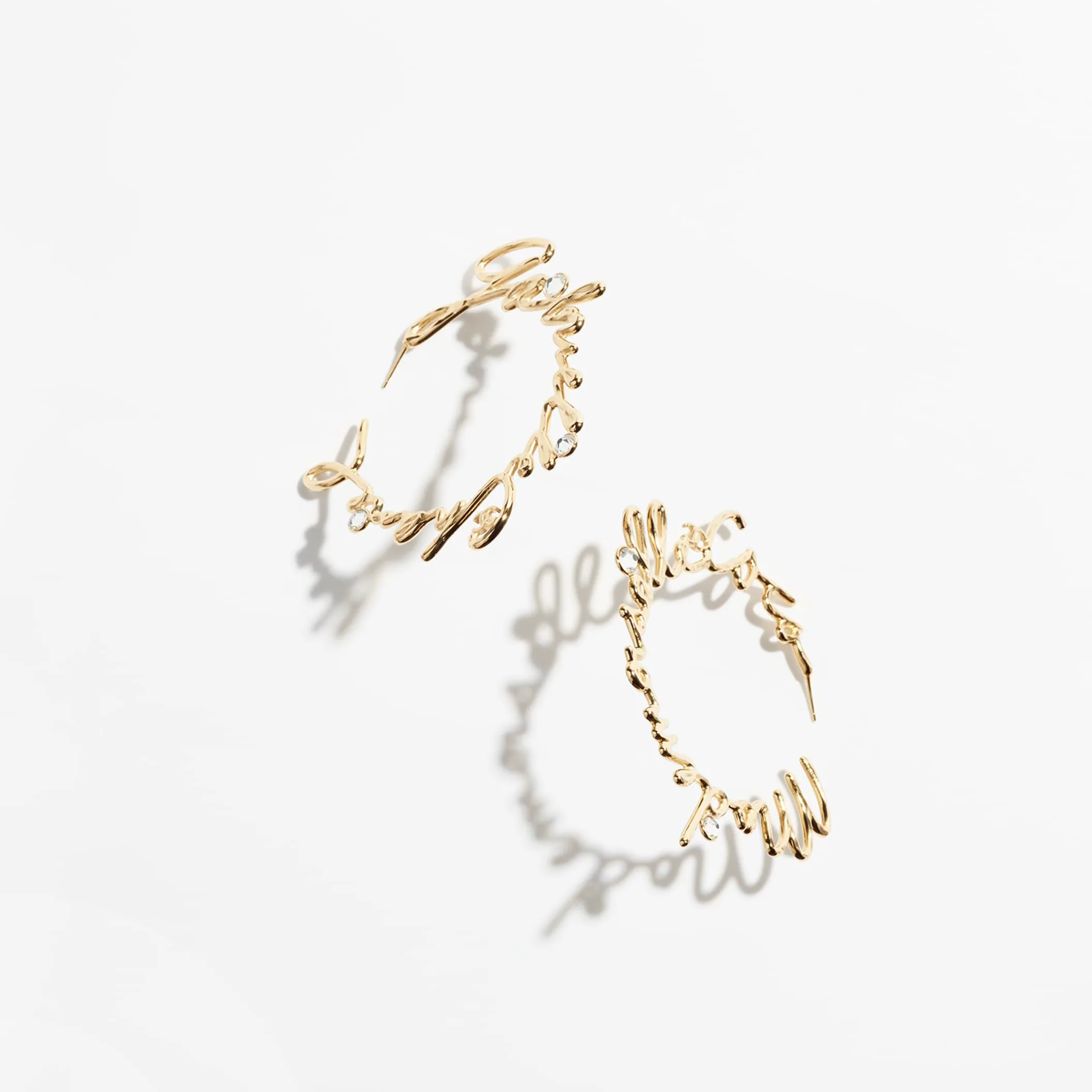 Gold & Crystal hoop Fake chanel earrings