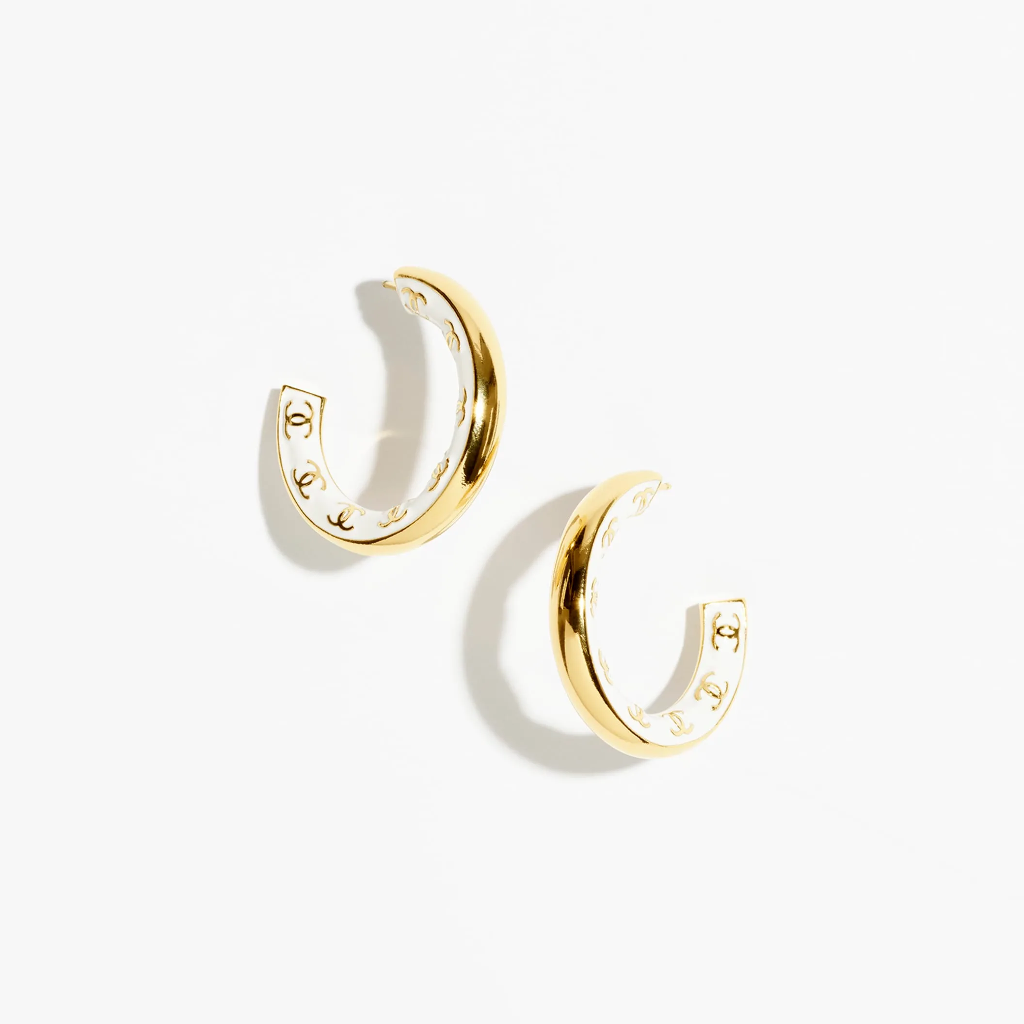 Gold & White hoop Fake chanel earrings
