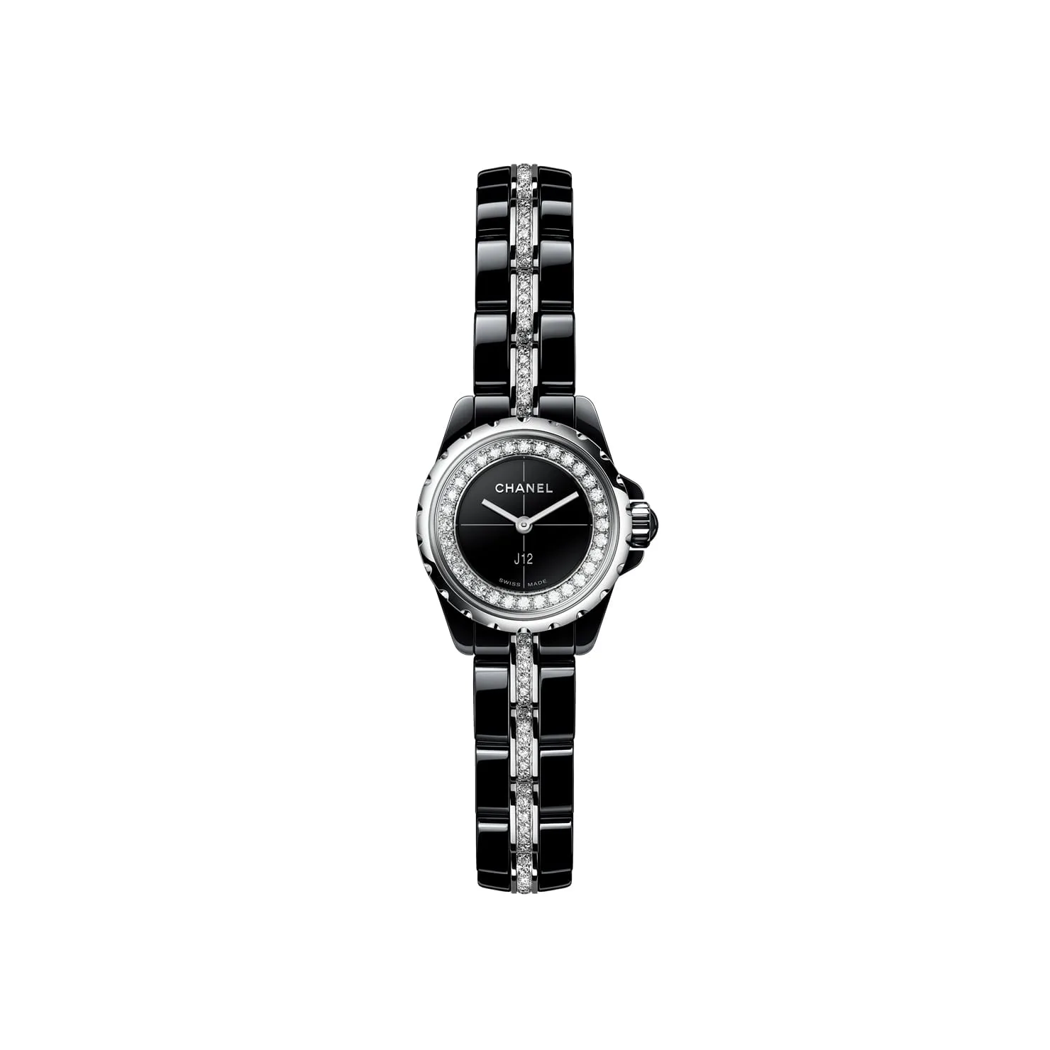 Fake Chanel Watch J12XS Watch 19 mm Black highly resistant ceramic and steel brilliant-cut diamond flange and bracelet