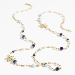 Gold Pearly White & Blue long Chanel necklace