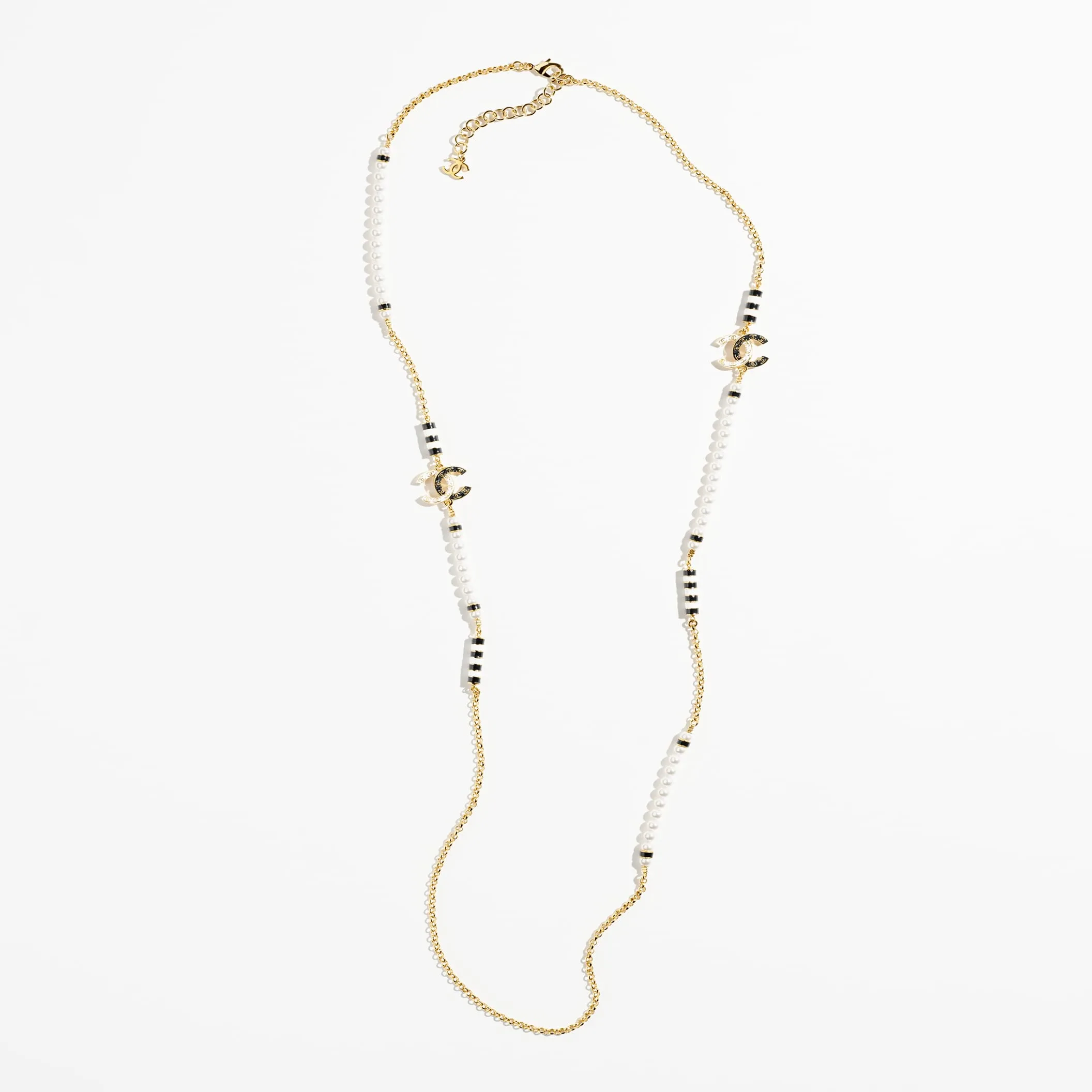 Gold White Black & Pearly White long fake chanel necklace