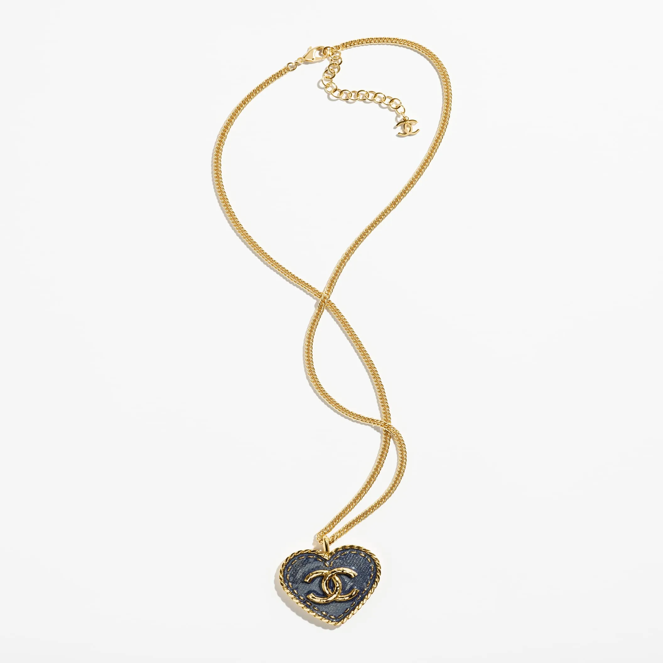 Gold & Blue long pendant fake chanel necklace