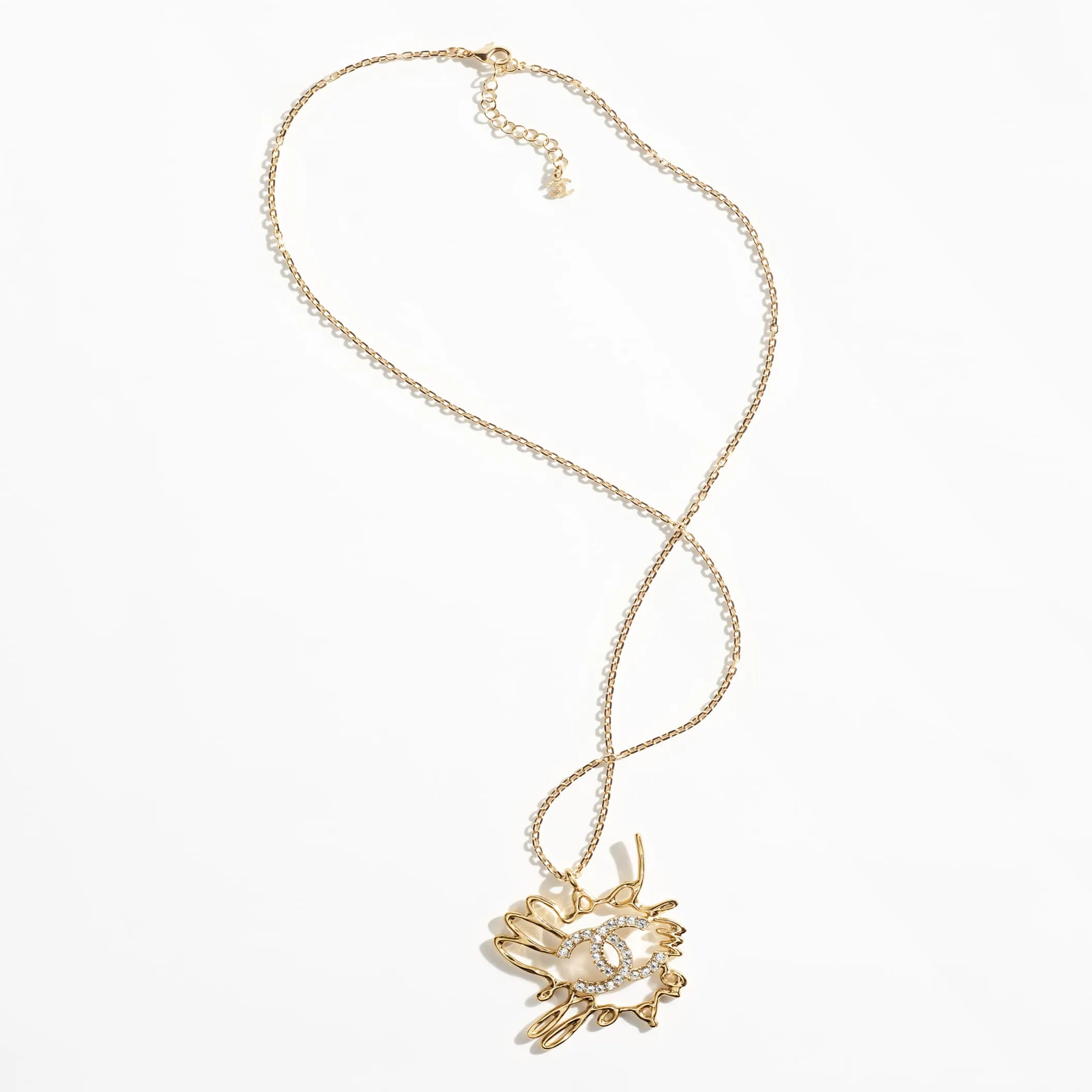 Gold & Crystal long pendant fake chanel necklace