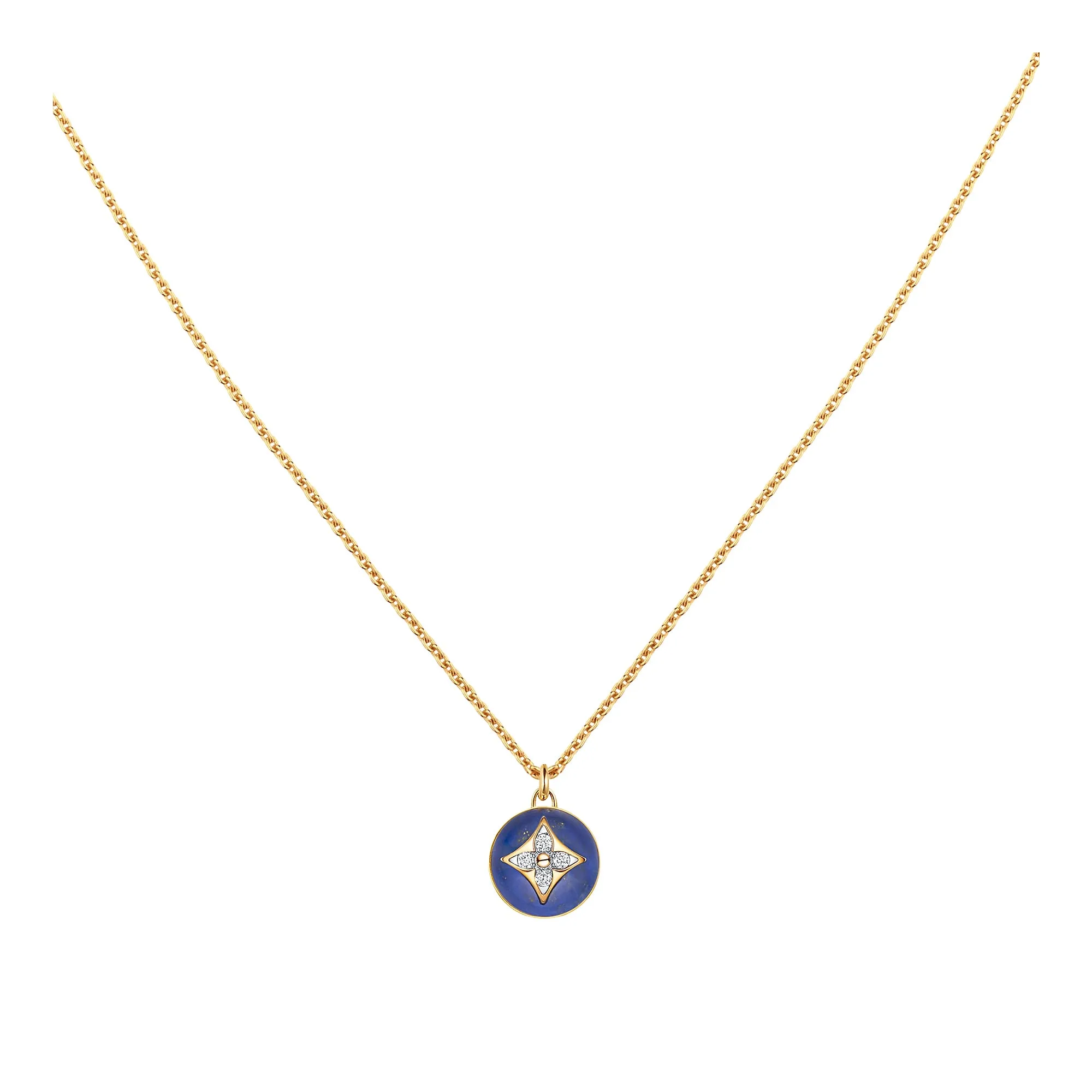 Louis Vuitton Replica B Blossom Pendant fake diamond necklace Yellow Gold Lapis Lazuli