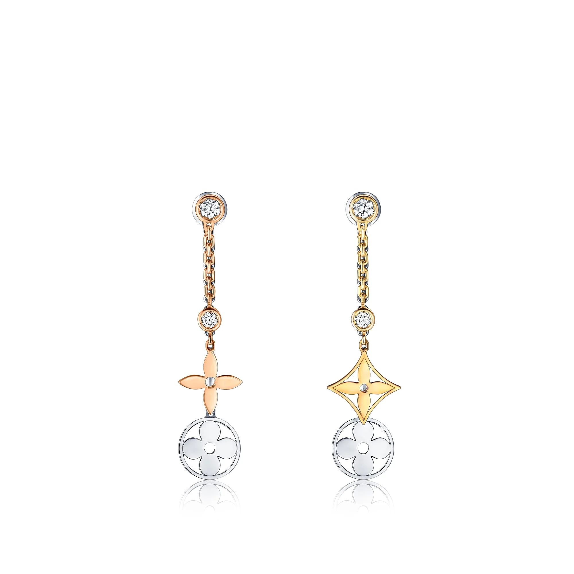 Louis Vuitton Replica Blossom long earrings 3 golds fake diamond earrings