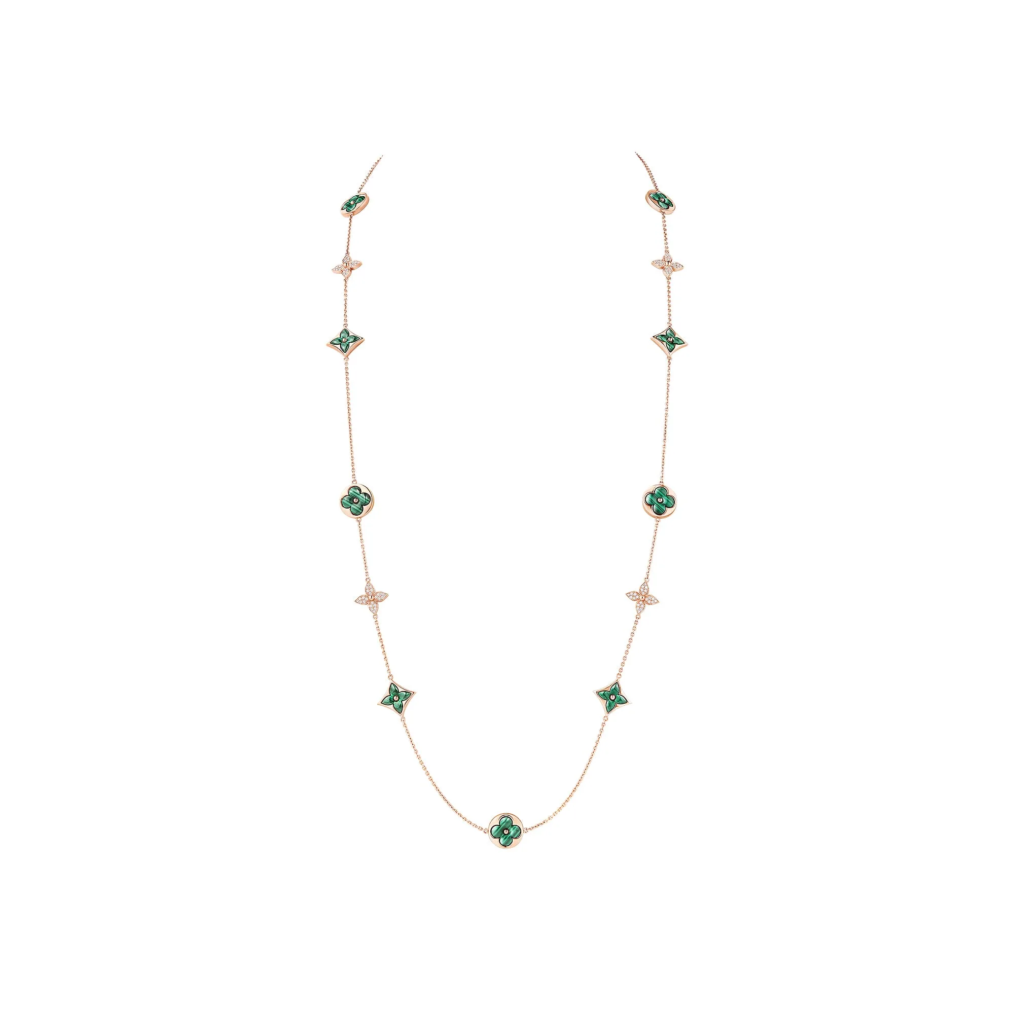 Louis Vuitton Replica Color Blossom 13 Motifs Sautoir Pink Gold Malachite fake diamond necklace