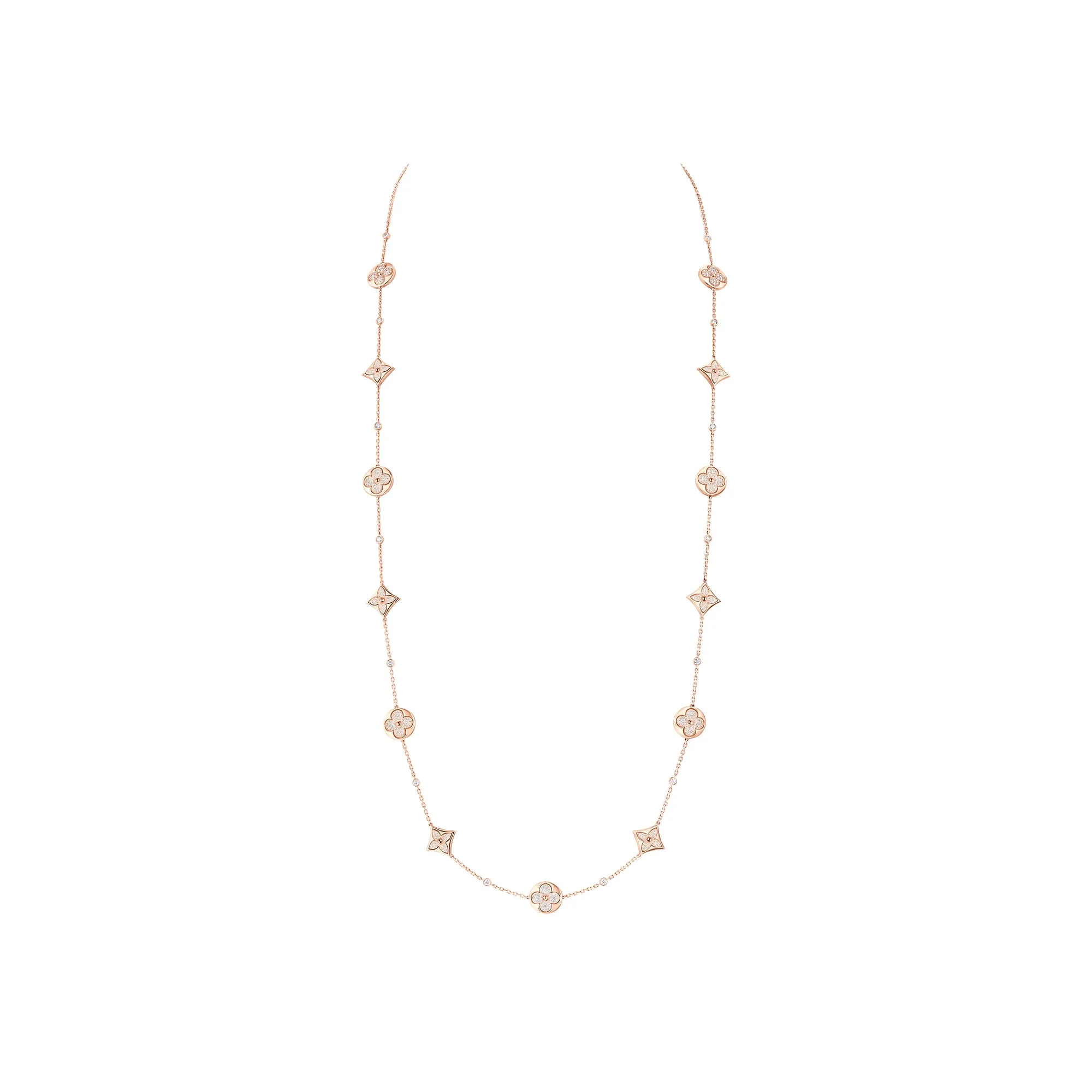 Louis Vuitton Replica Color Blossom BB Sautoir Pink Gold fake diamond necklace
