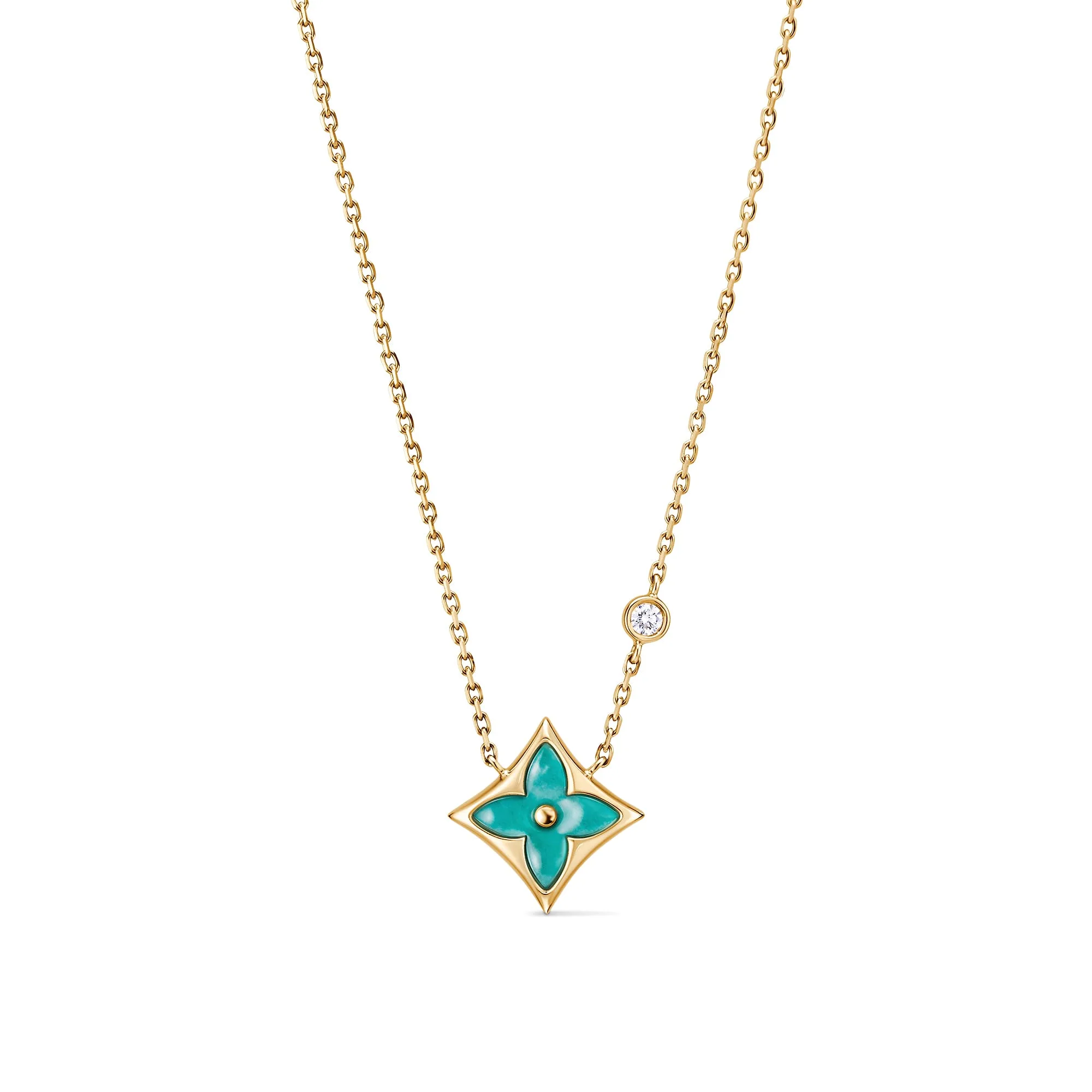 Louis Vuitton Replica Color Blossom BB Star pendant fake diamond necklace Yellow Gold Amazonite