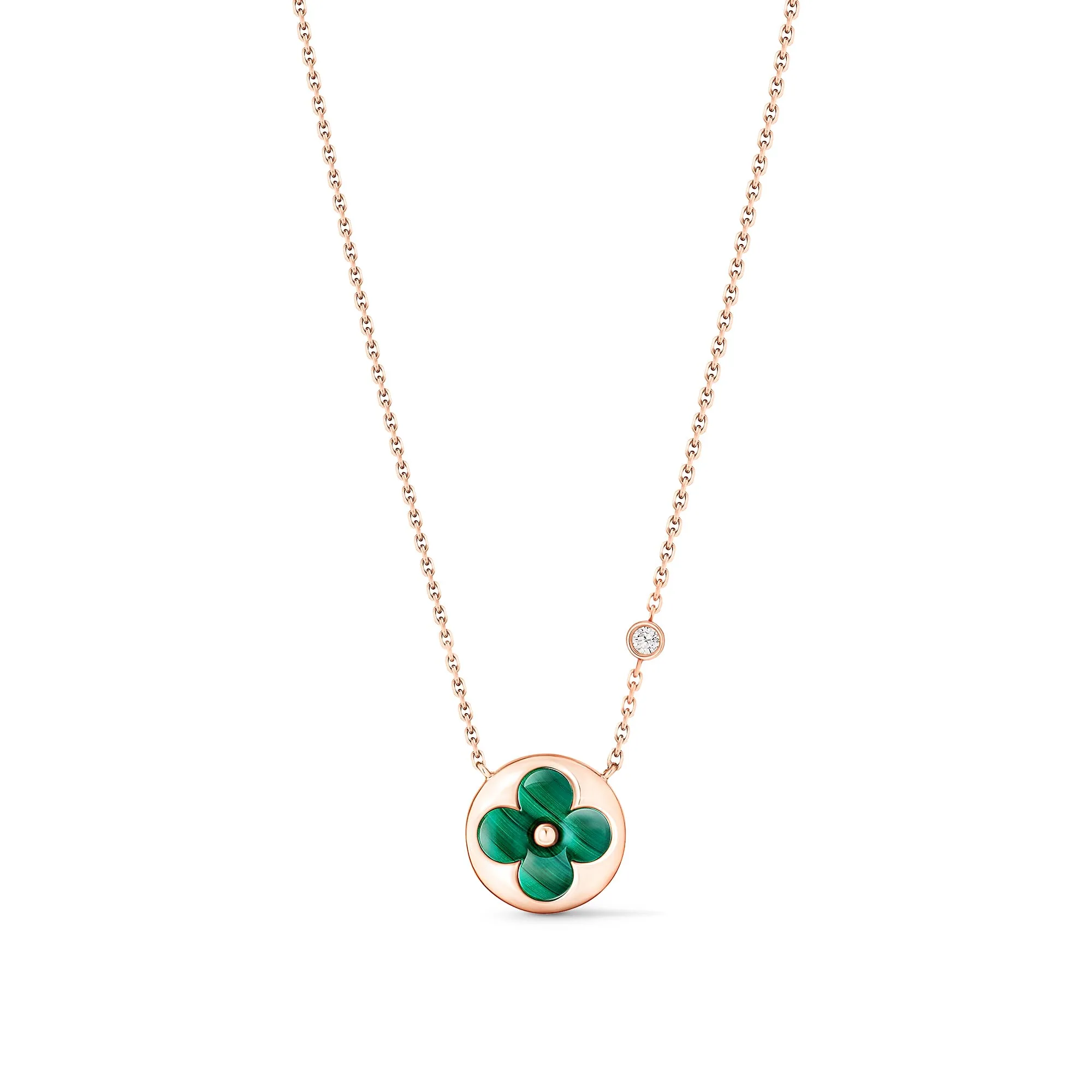 Louis Vuitton Replica Color Blossom BB Sun pendant fake diamond necklace Pink gold Malachite