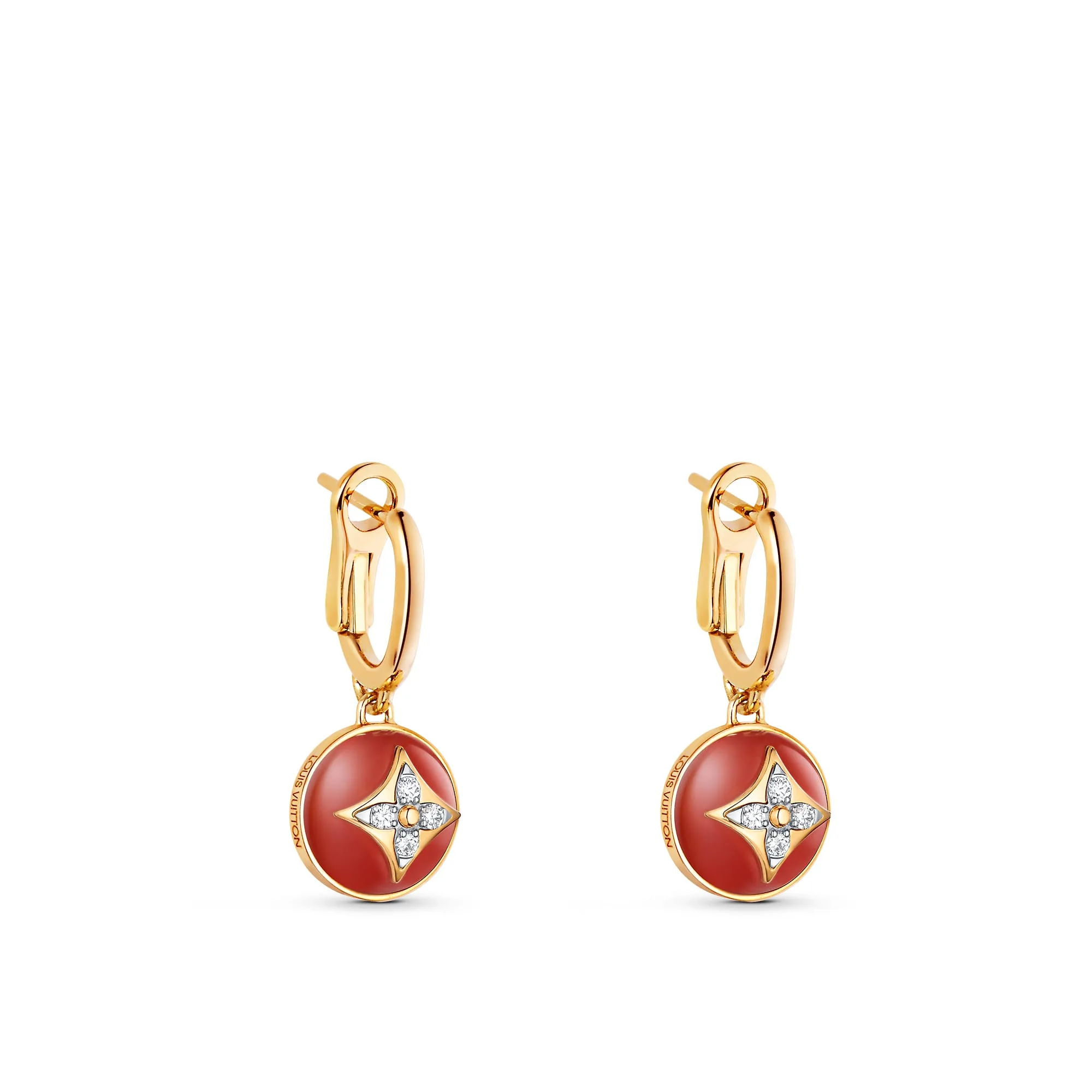 Louis Vuitton Replica Color Blossom Earrings Yellow Gold White Gold Cornelian fake diamond earrings