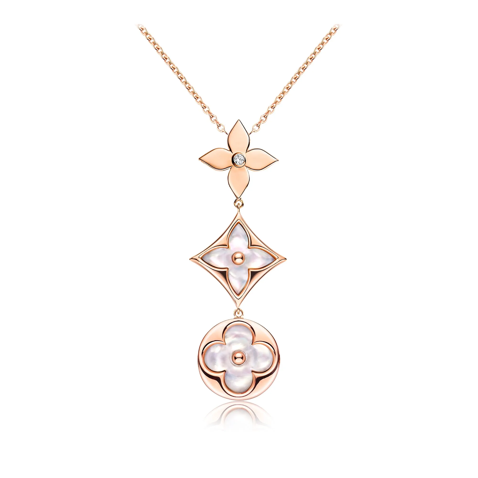 Louis Vuitton Replica Color Blossom lariat fake necklace pink gold white Mother-Of-Pearl