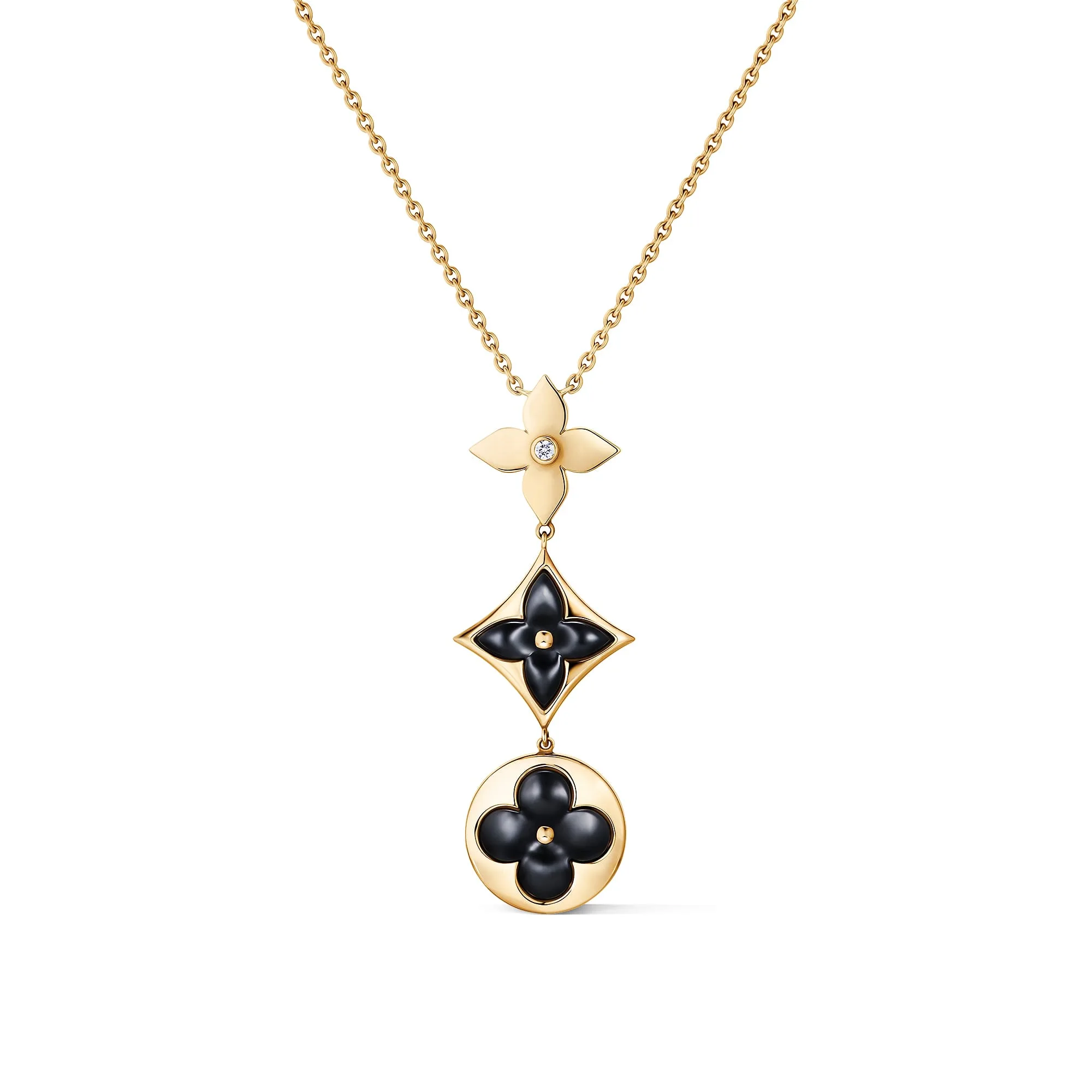 Louis Vuitton Replica Color Blossom Lariat fake diamond necklace Yellow Gold Onyx