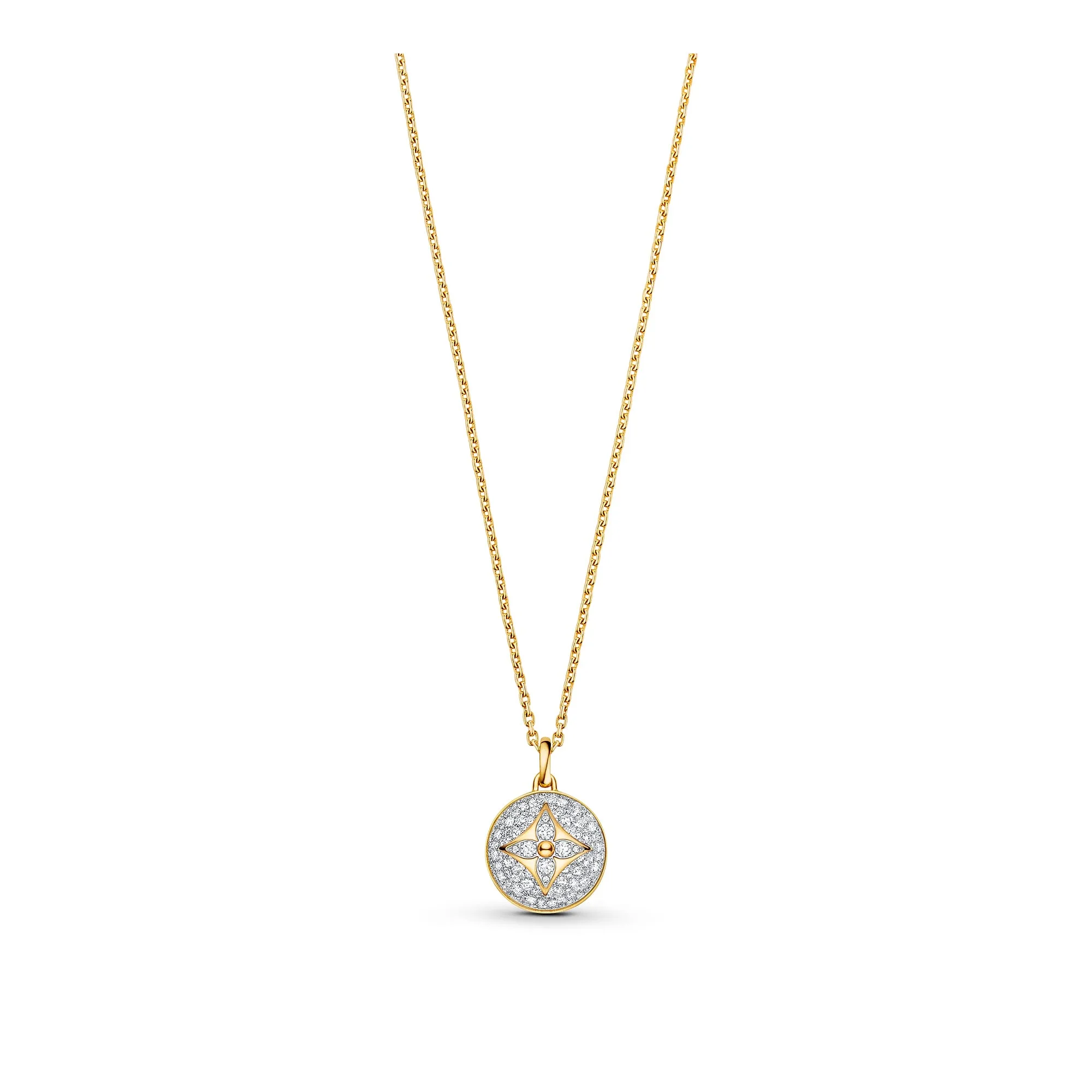 Louis Vuitton Replica Color Blossom Medallion Yellow Gold White Gold fake diamond necklace