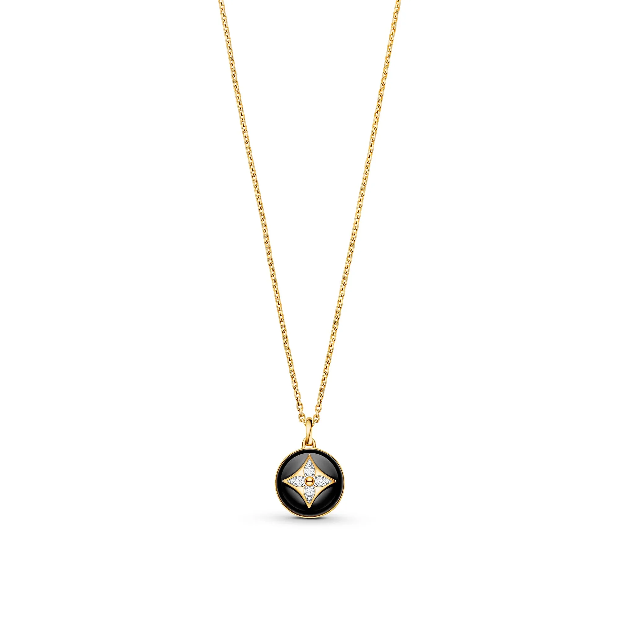 Louis Vuitton Replica Color Blossom Medallion Yellow Gold White Gold Onyx fake diamond necklace
