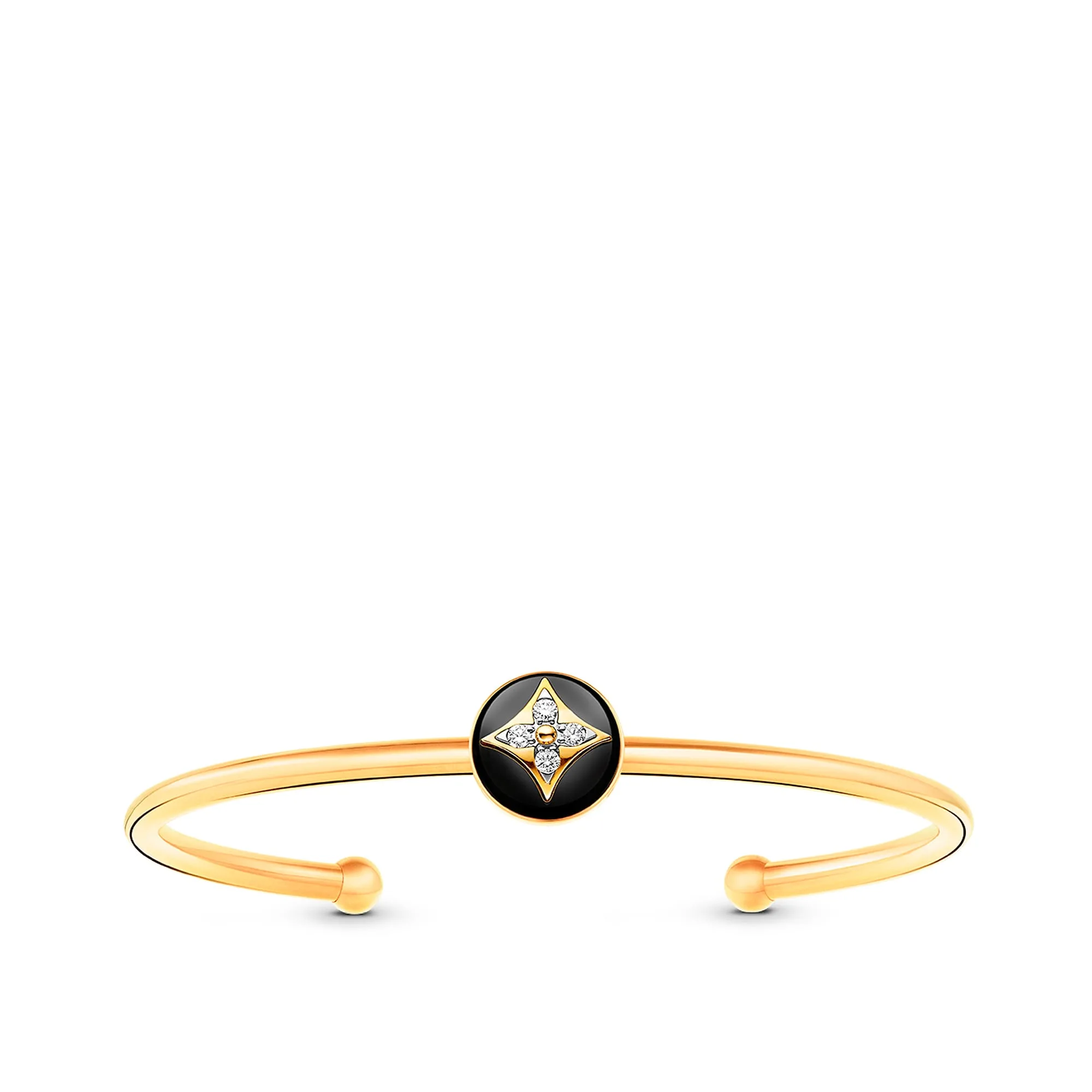 Louis Vuitton Replica Color Blossom Open Bangle fake diamond bracelet Yellow Gold White Gold Onyx