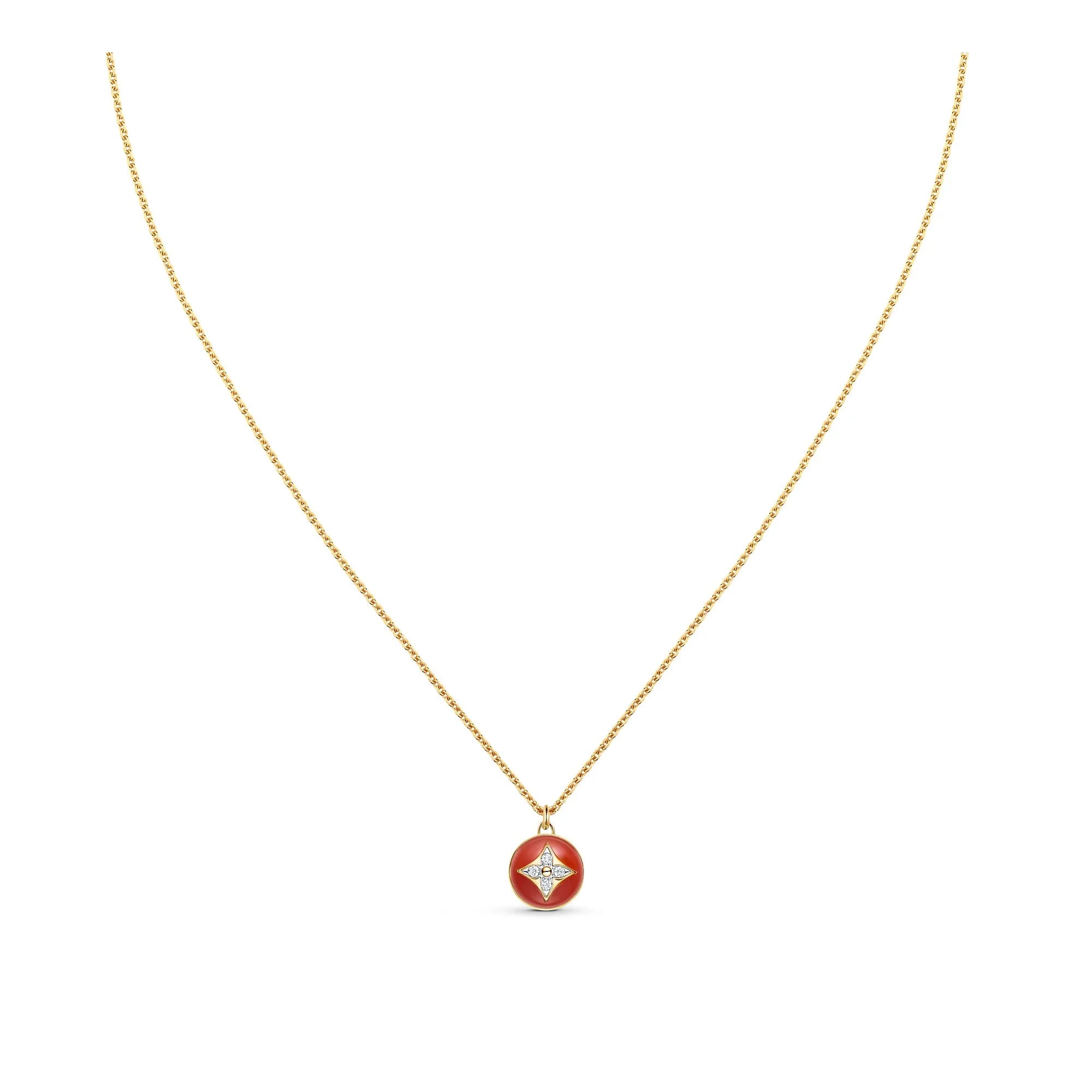 Louis Vuitton Replica Color Blossom Pendant fake diamond necklace Yellow Gold White Gold Cornelian