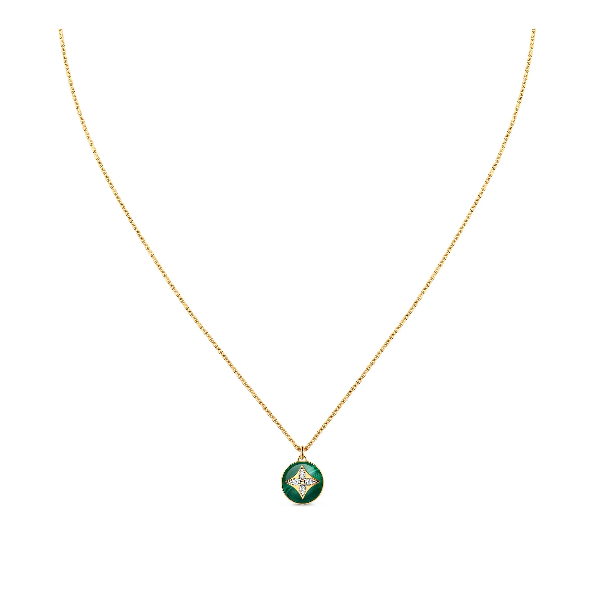 Louis Vuitton Replica Color Blossom Pendant fake diamond necklace Yellow Gold White Gold Malachite