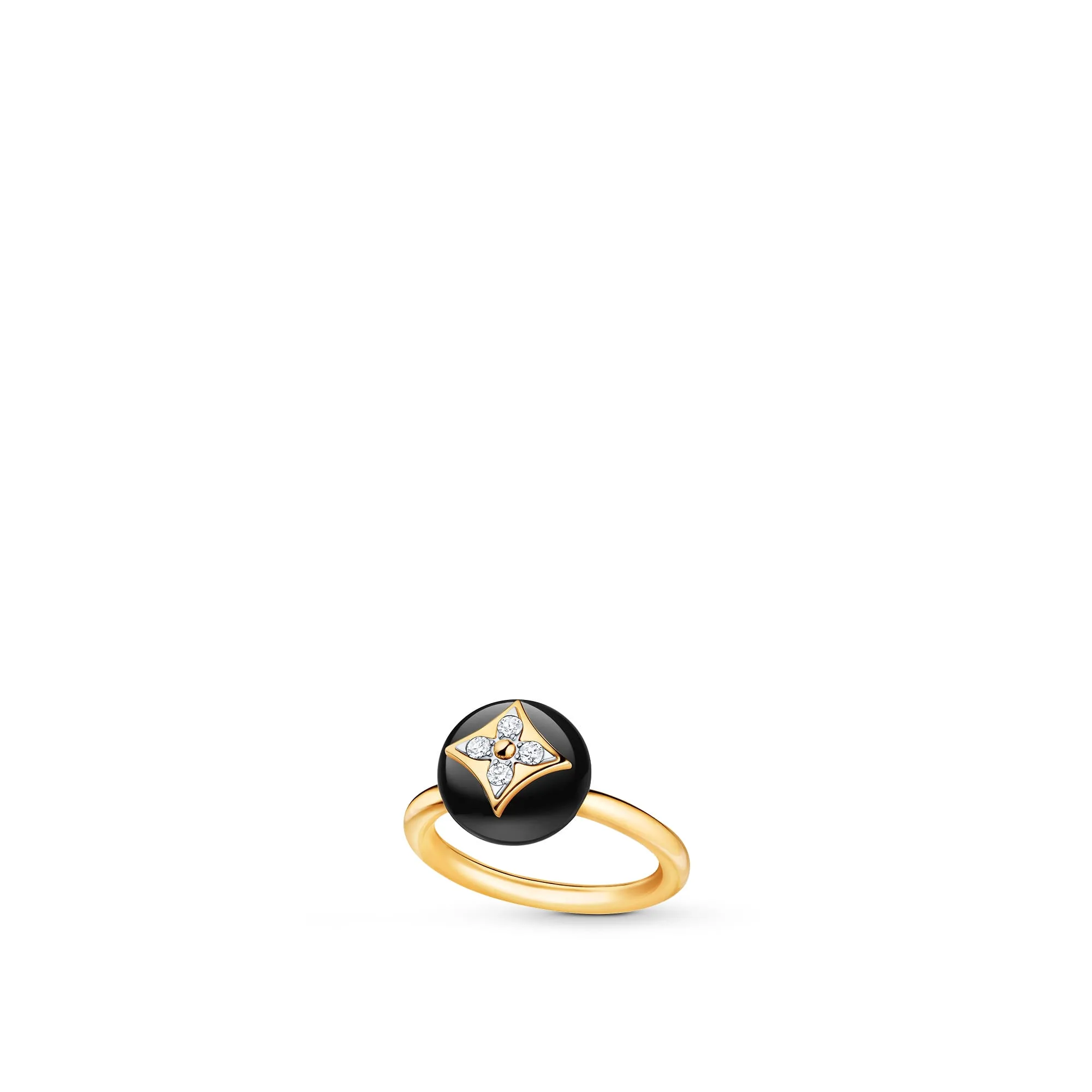 Louis Vuitton Replica Color Blossom Yellow Gold White Gold Onyx fake diamond rings