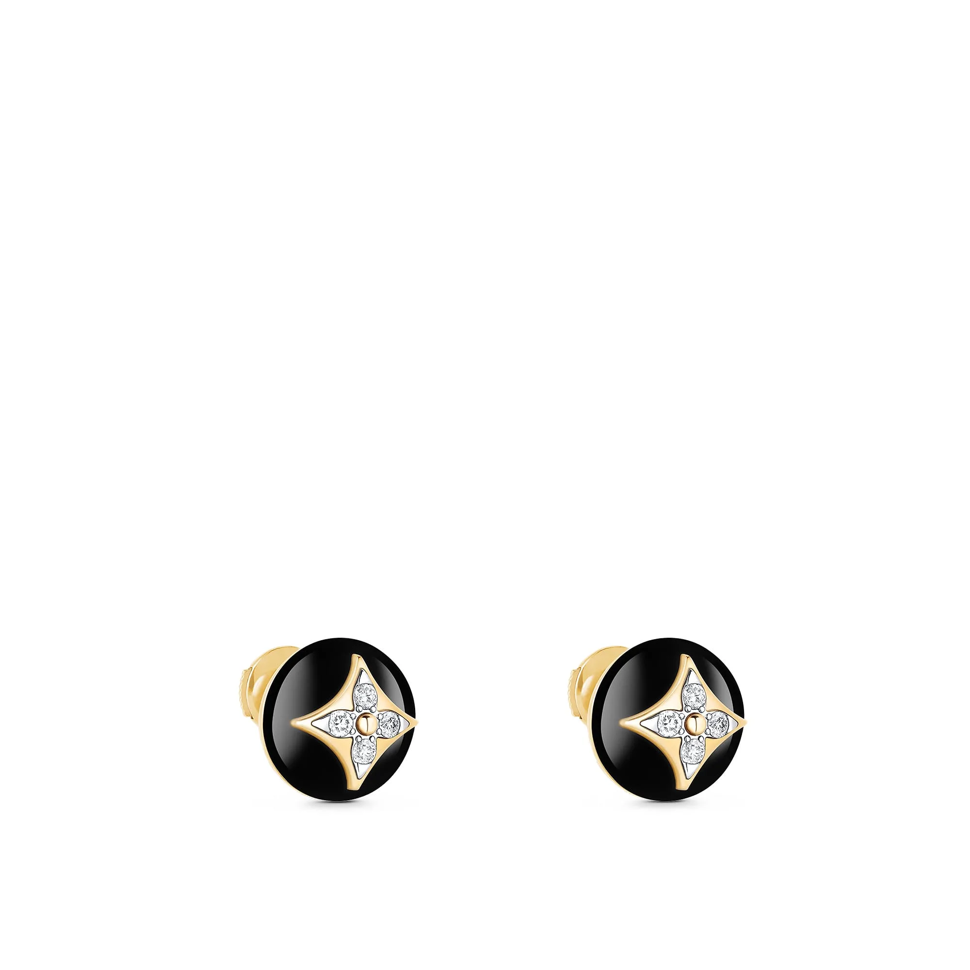 Louis Vuitton Replica Color Blossom Studs Yellow Gold White Gold Onyx fake diamond earrings