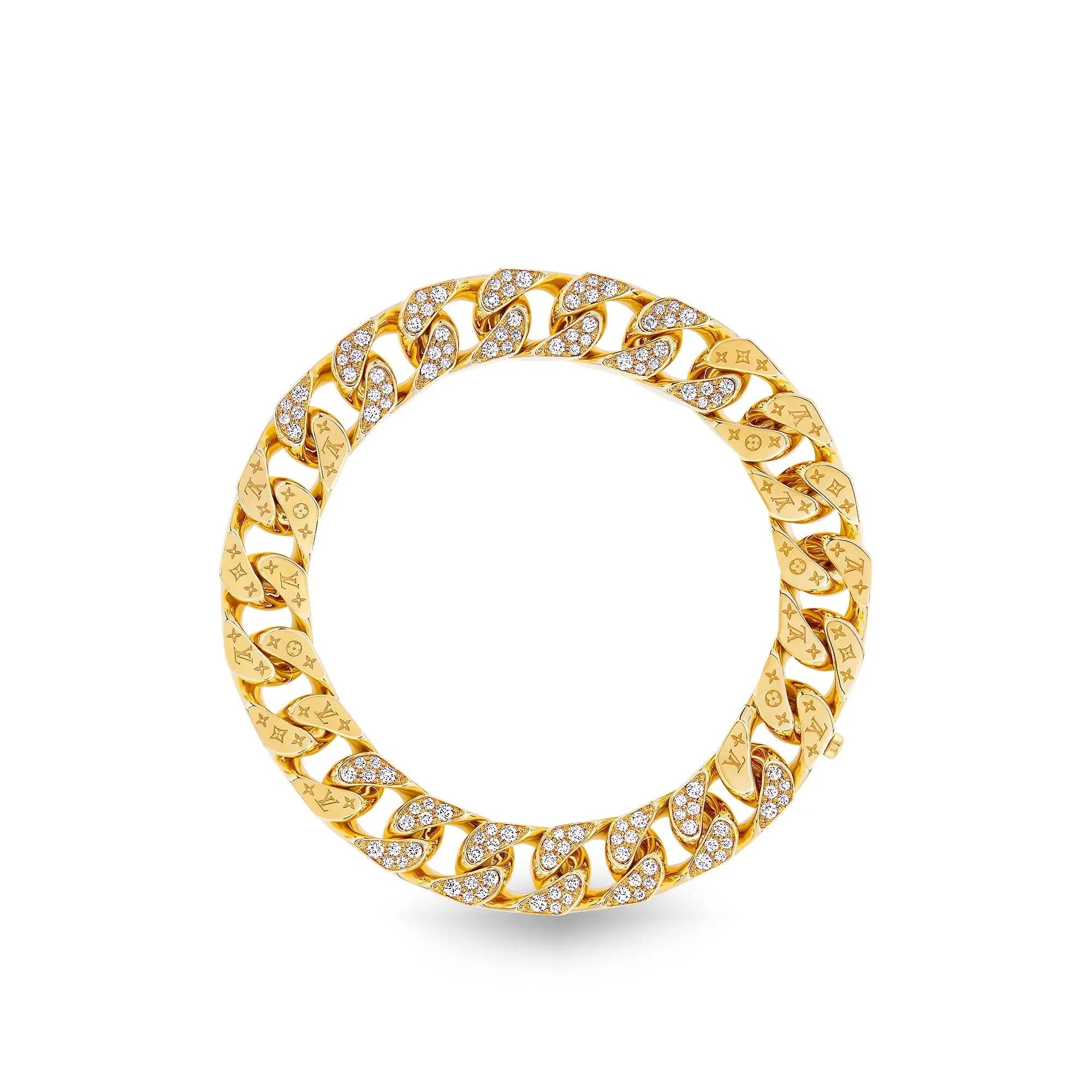 Louis Vuitton Replica Cuban Chain fake diamond bracelet Yellow Gold