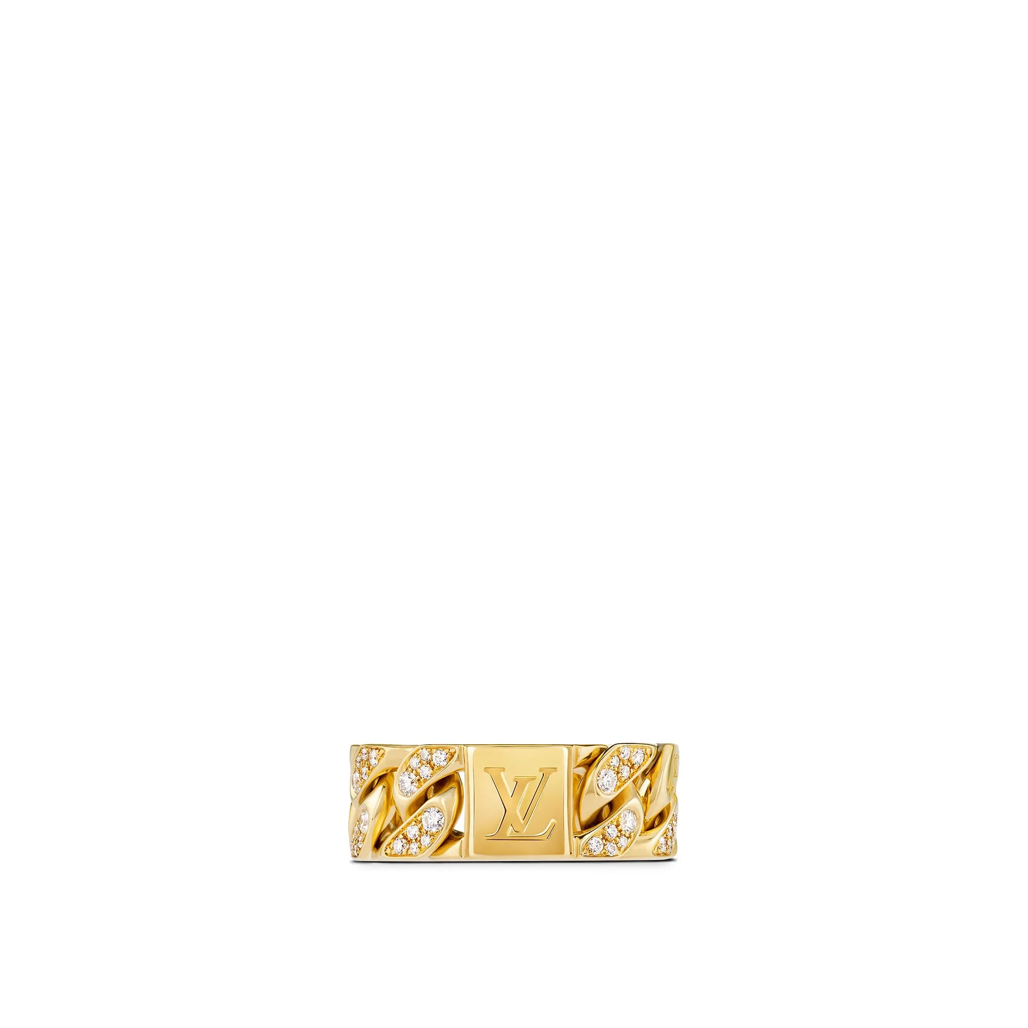 Louis Vuitton Replica Cuban Chain Yellow Gold fake diamond rings