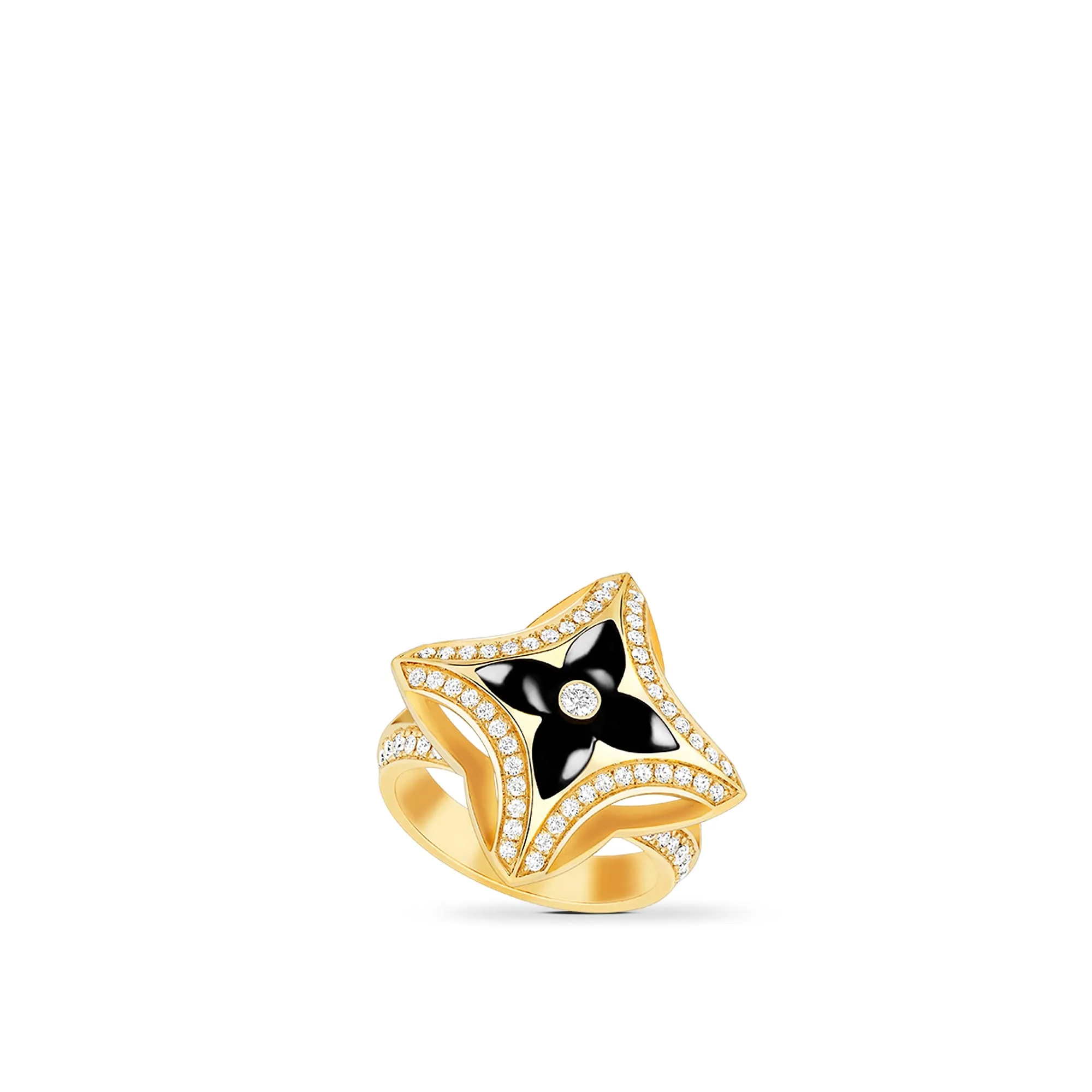 Louis Vuitton Replica Ever Blossom Yellow Gold Onyx fake diamond rings