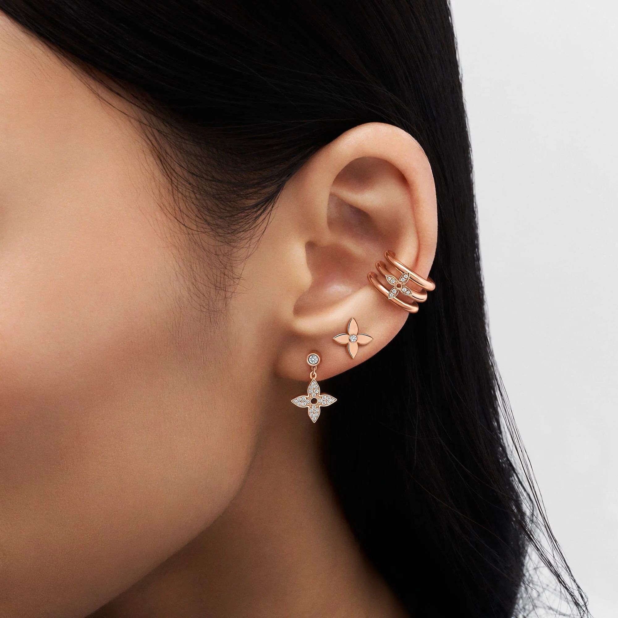Louis Vuitton Replica Idylle Blossom Ear Cuff Pink Gold fake diamond earrings