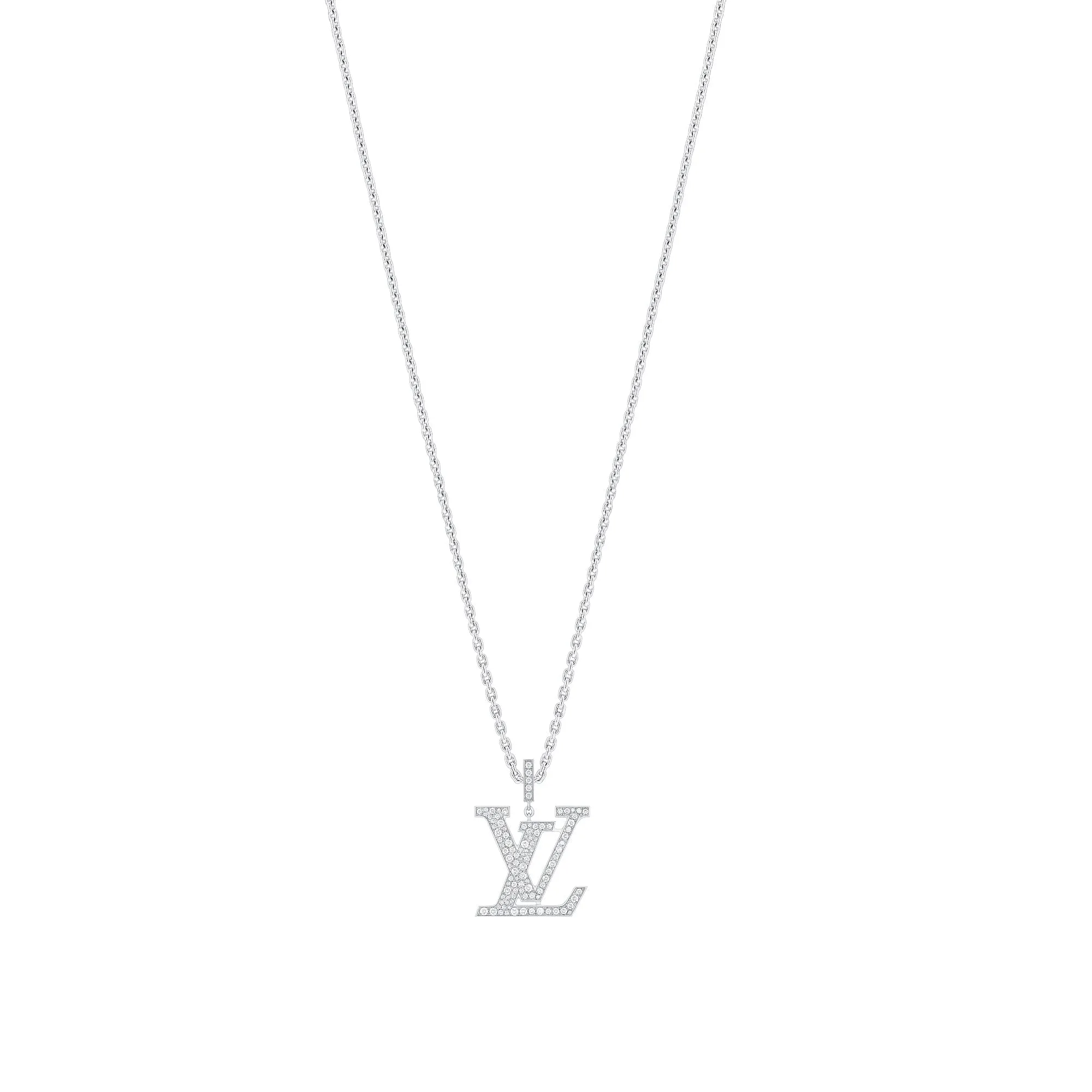 Louis Vuitton Replica LV Large Pendant fake diamond necklace White Gold
